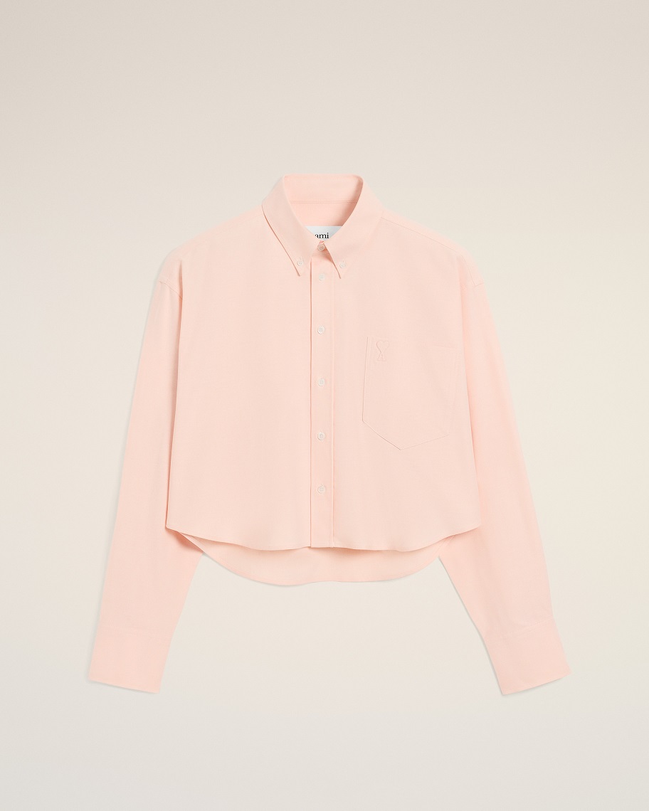 AMI PARIS de Coeur Cropped Oversize Shirt in Powder