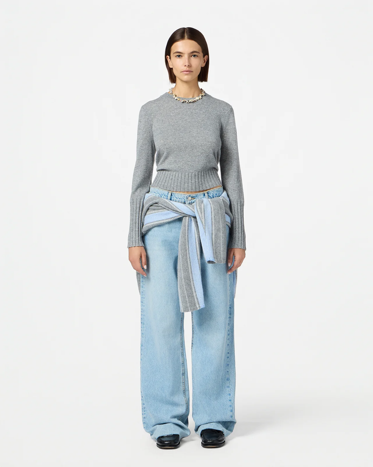 GUEST IN RESIDENCE Shrunken Crewneck Sweater in Heather Grey