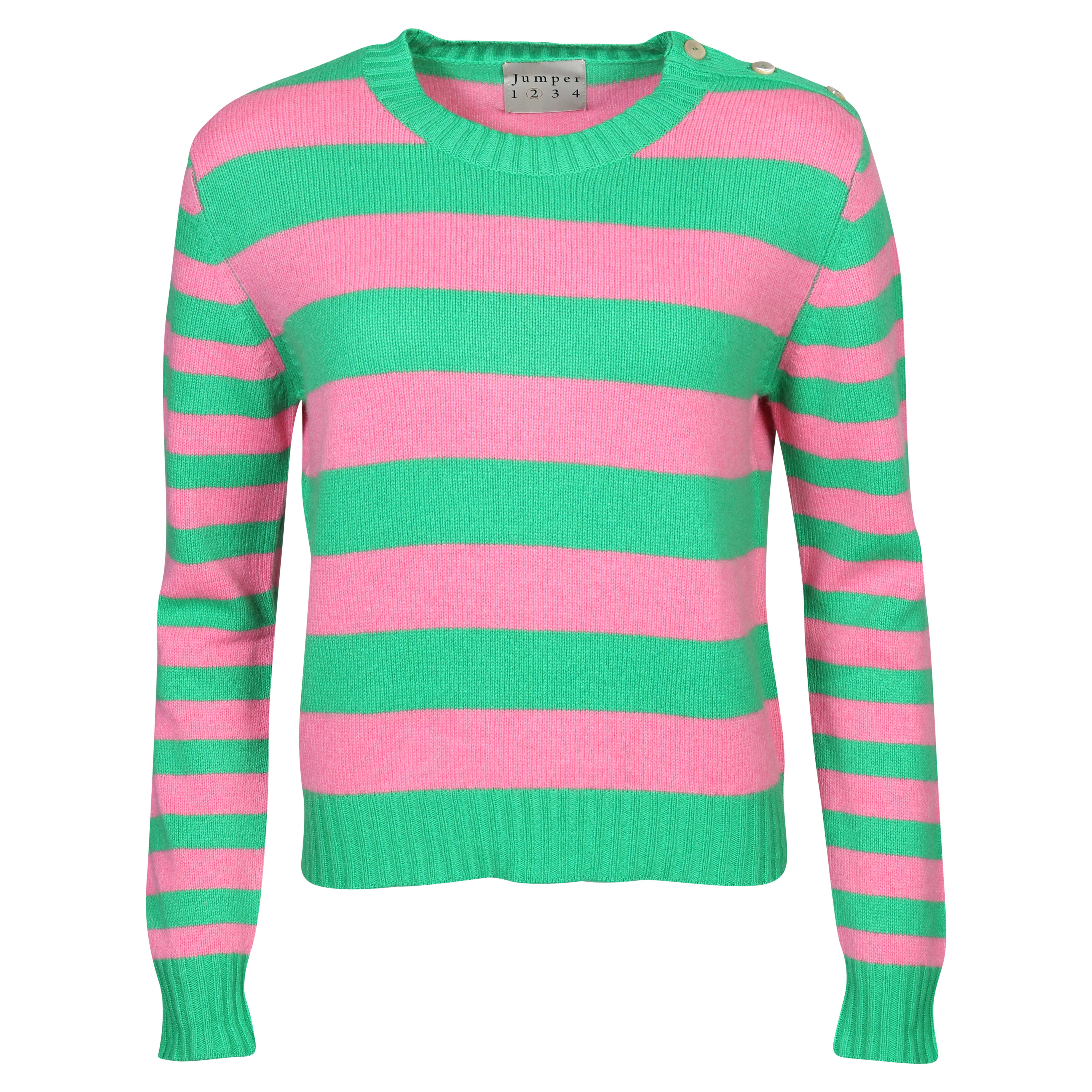 Jumper1234 Cashmere Stripe Button Crew Neck Sweater