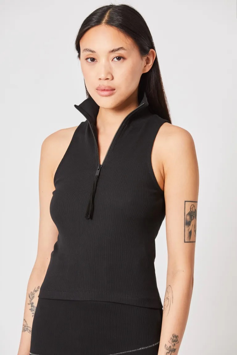 Thom Krom Turtleneck Rib Tank in Black