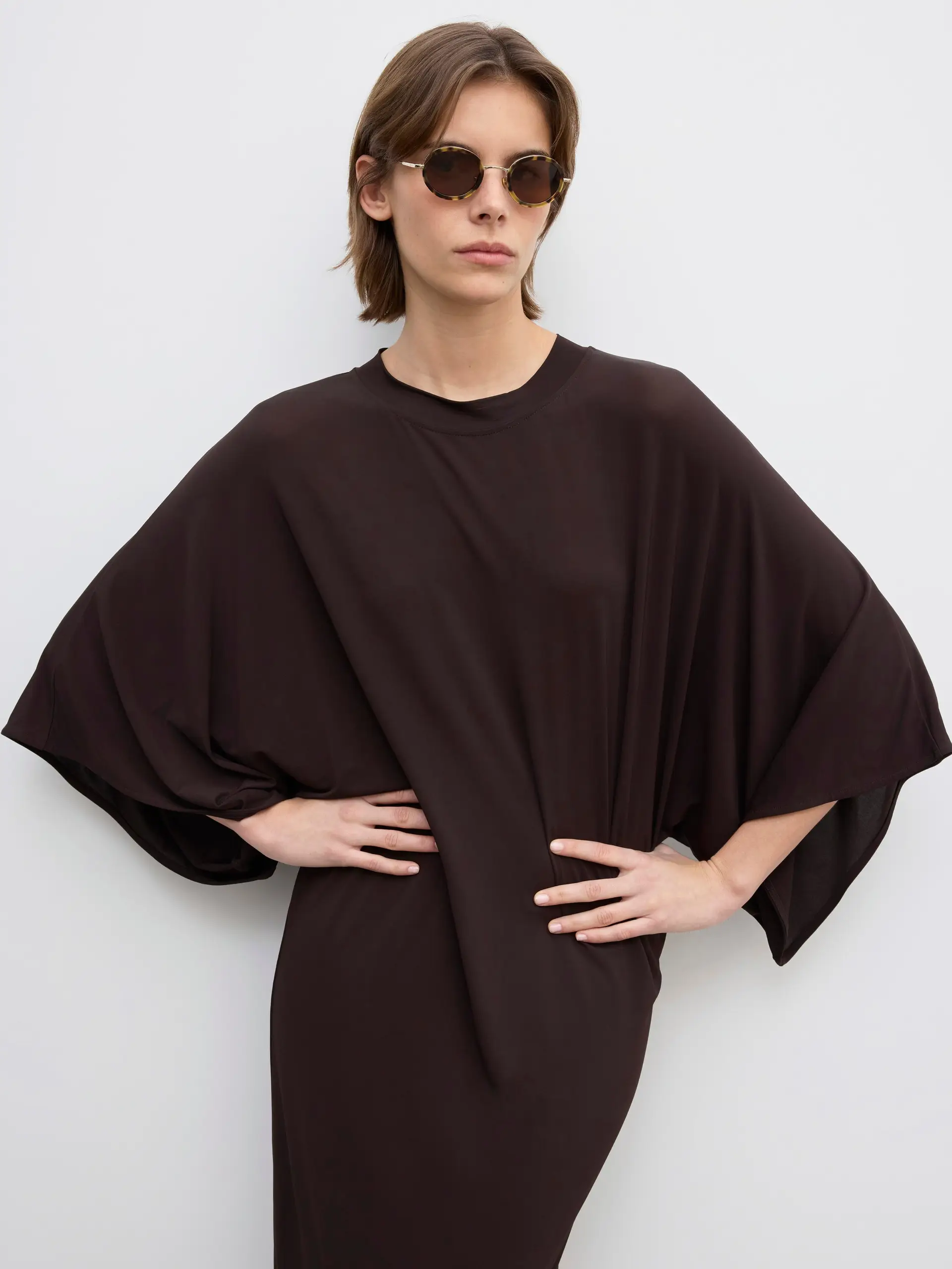 DAGMAR Jersey Kimono Dress in Chocolate Brown PIERRE-LOUIS MASCIA Silk Dress