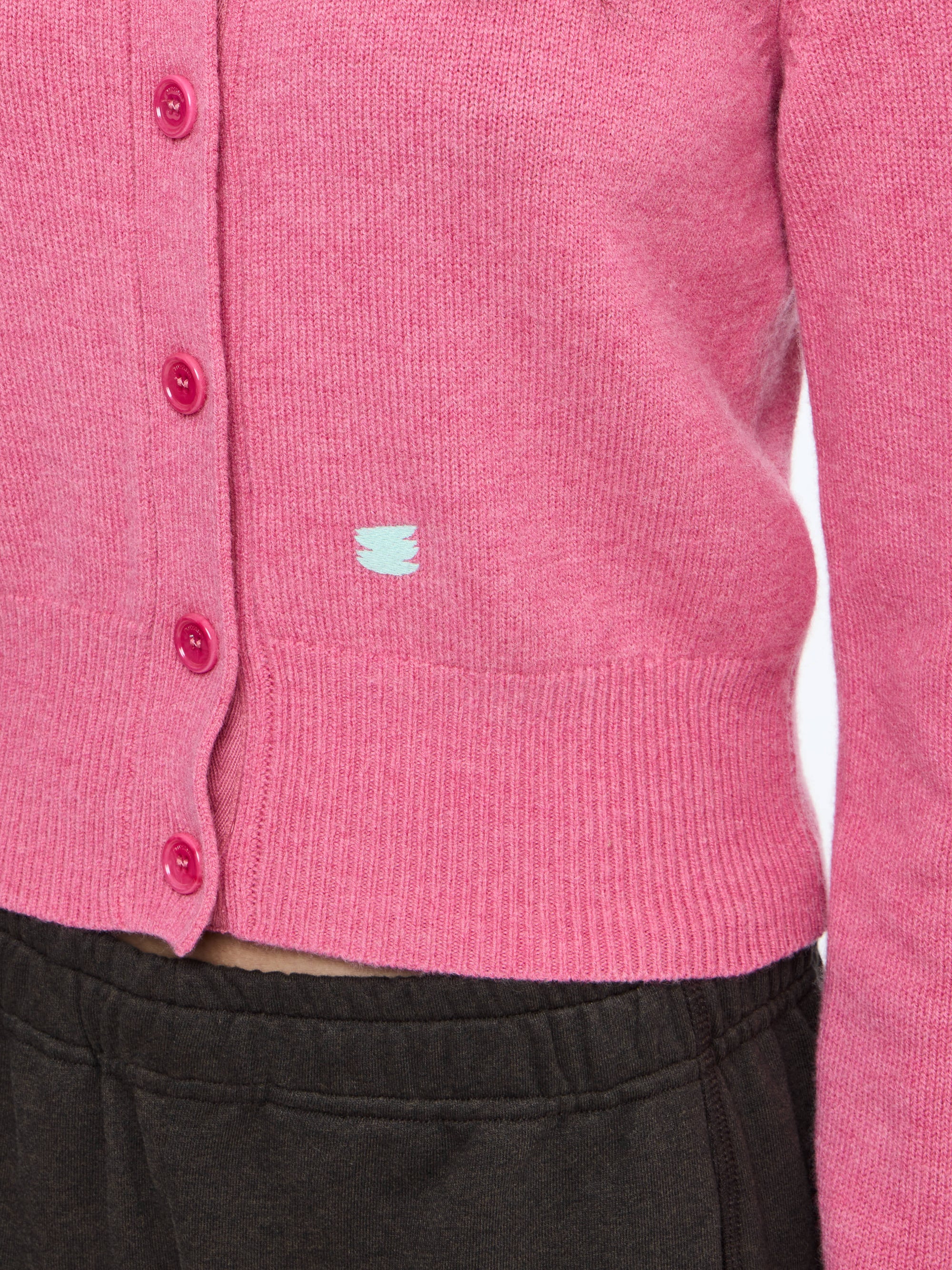 JW ANDERSON Contrast Embroidery Knit Cardigan in Pink