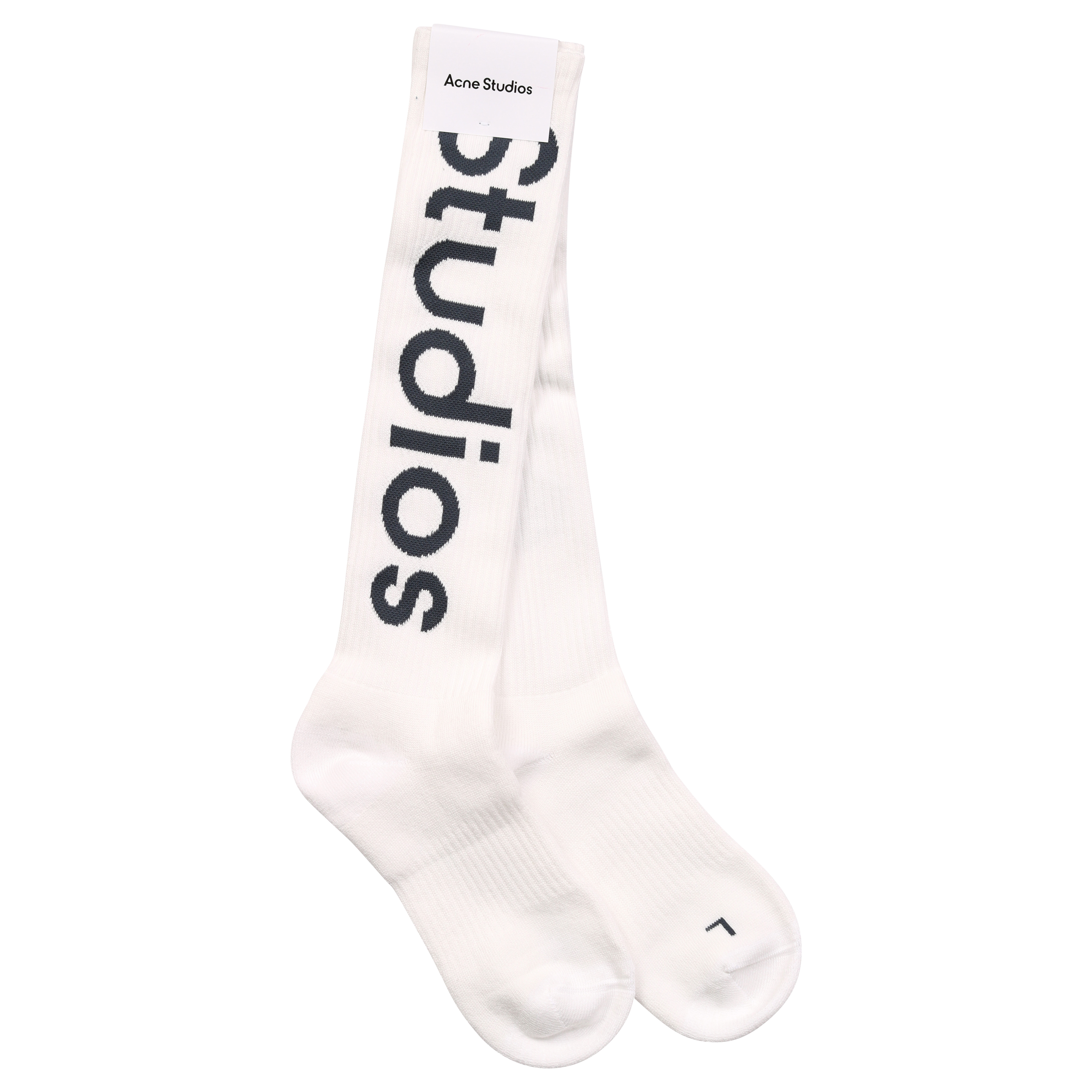 Unisex Acne Studios Ribbed Logo Socks in White/Charcoal