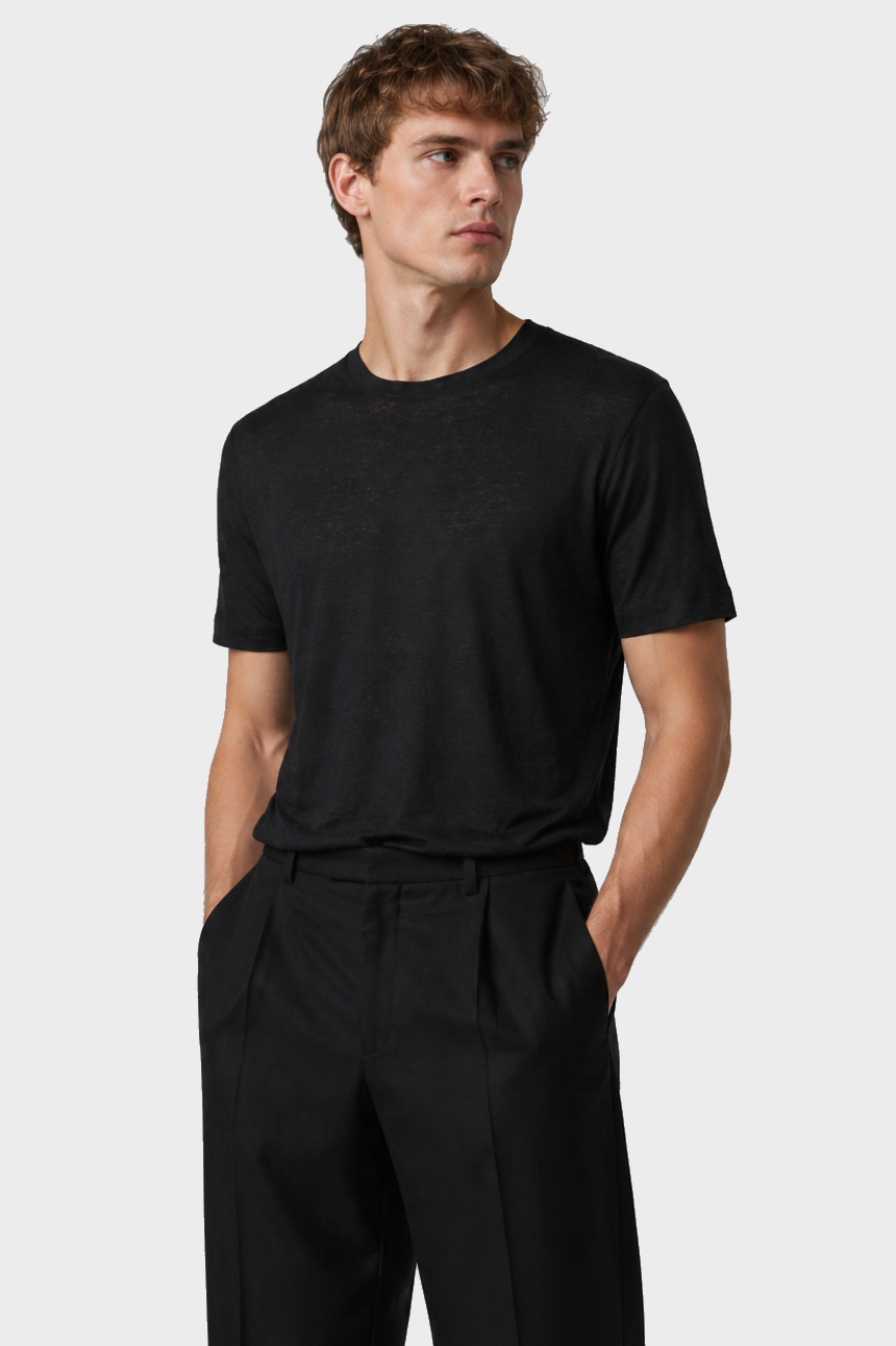 FILIPPO DE LAURENTIIS Linen T-Shirt in Black