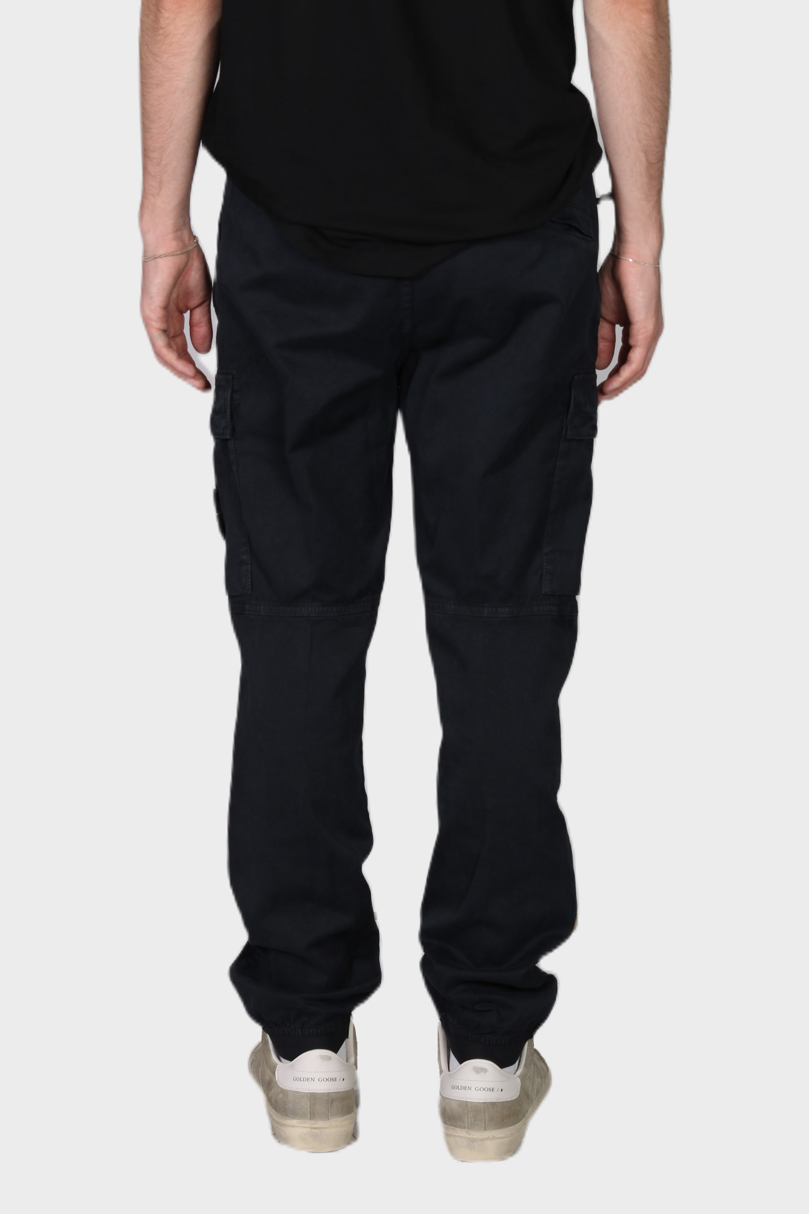 STONE ISLAND Elastic Waist Cargo Pant in Washed Navy 36