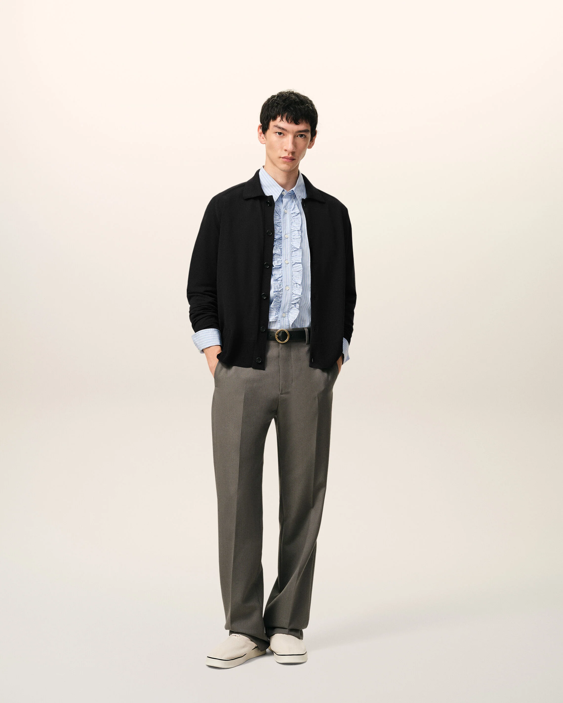 AMI PARIS de Coeur Extrafine Knit Collar Cardigan in Black