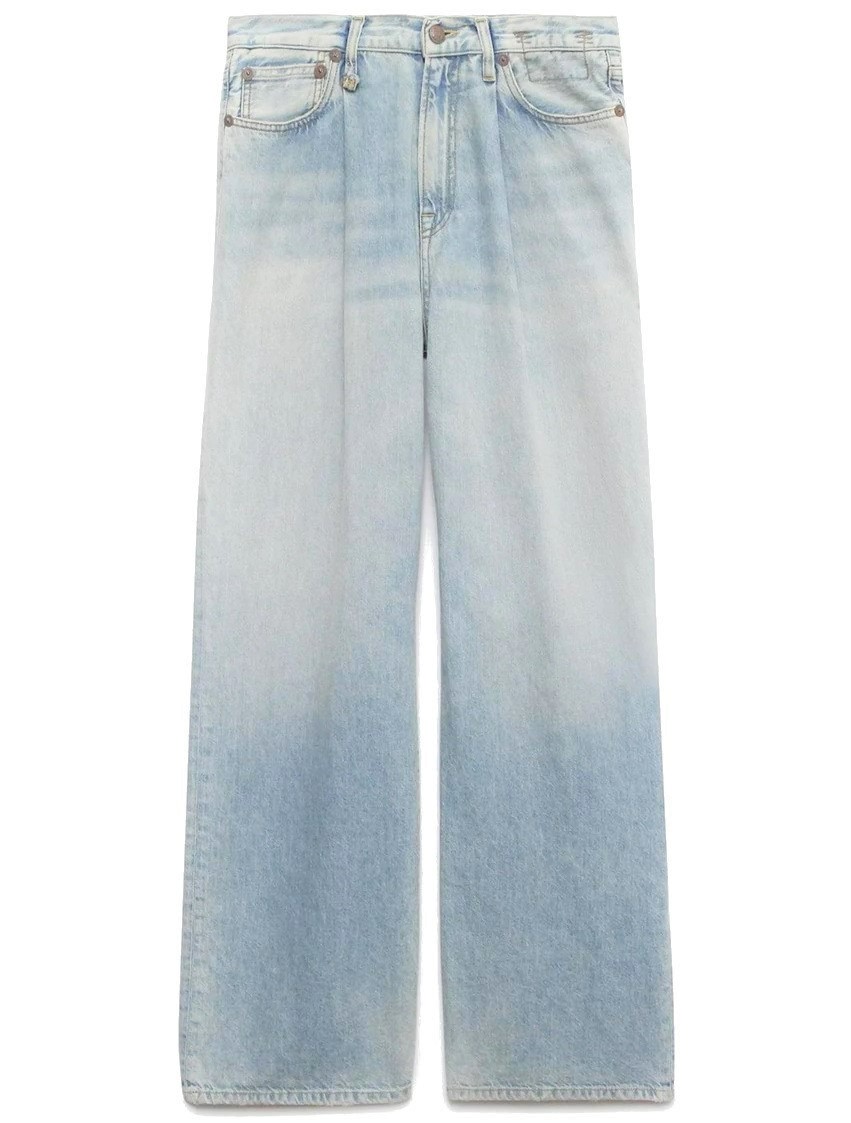 R13 Jeans Damon Pleated Wide Leg Light Blue Washed