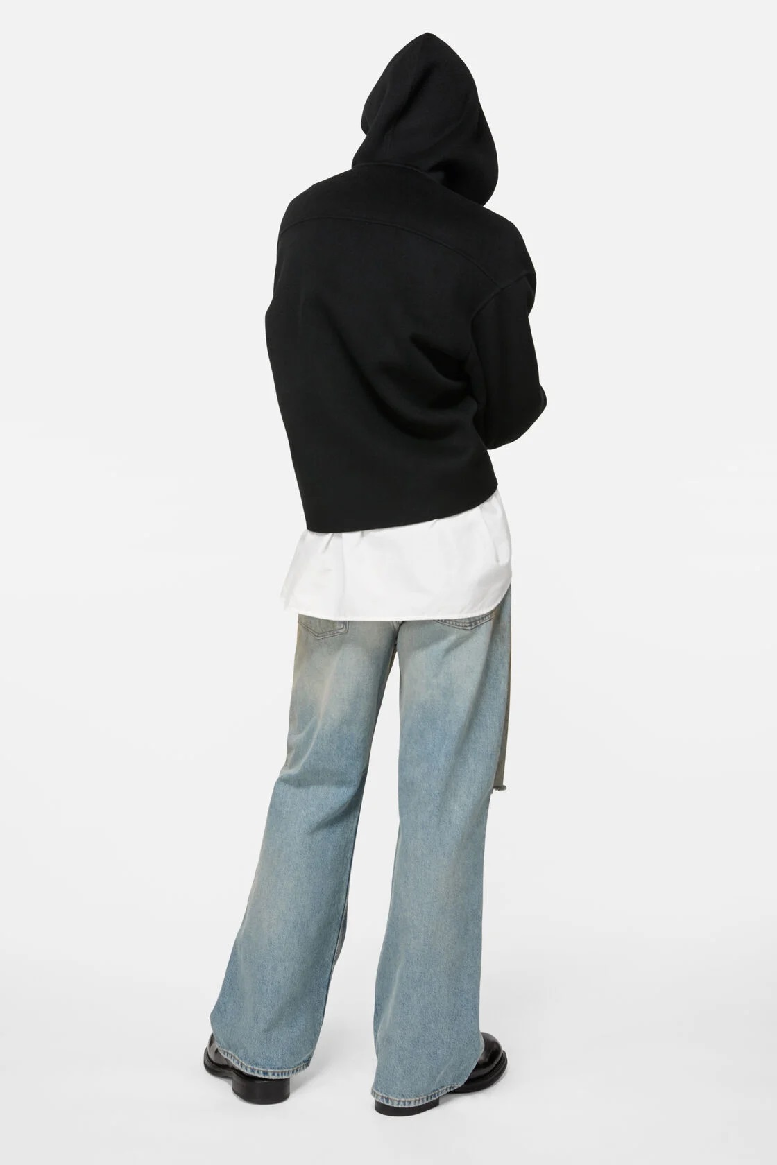 ACNE STUDIOS Hooded Boxy Fit Wool Jacket in Black