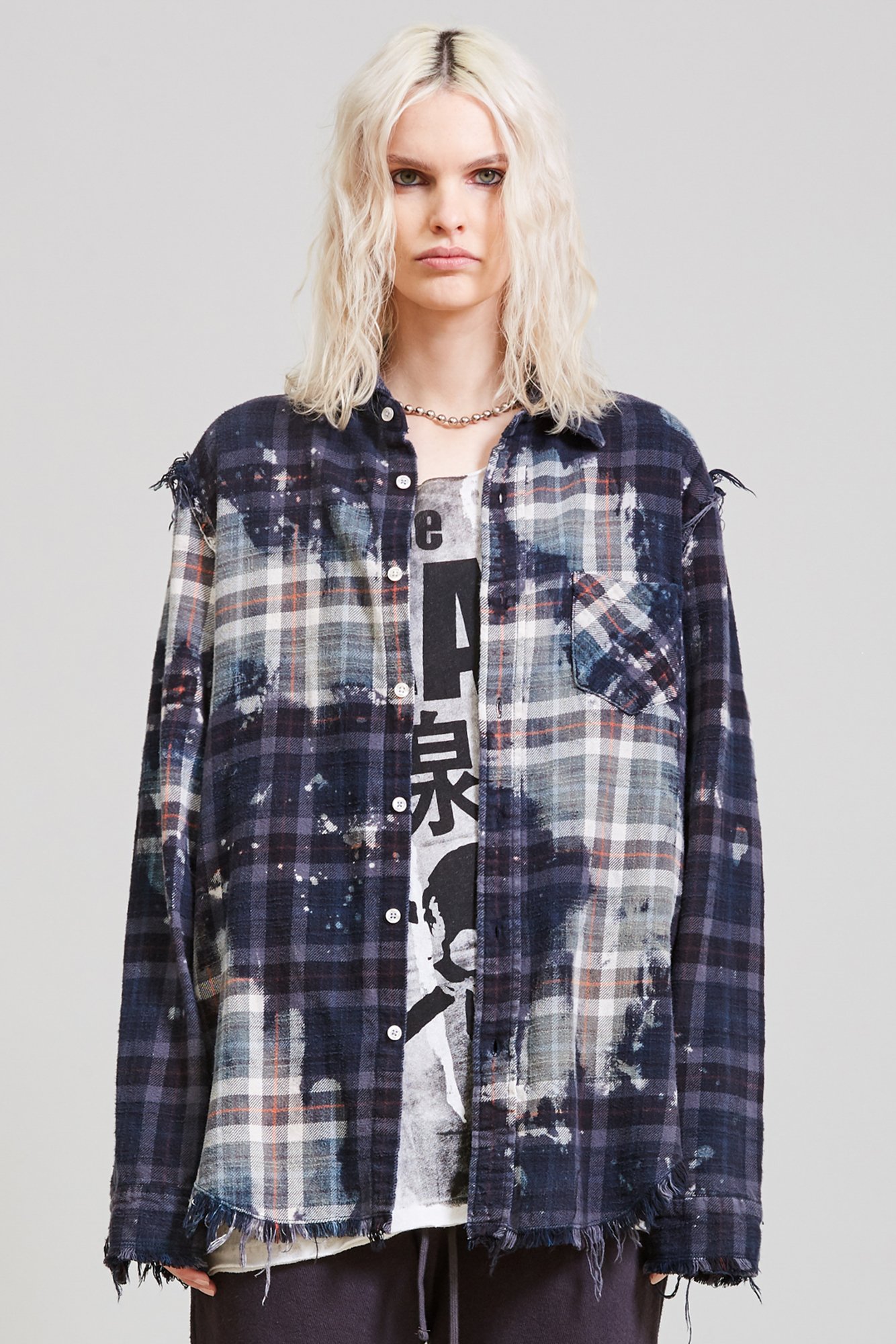 R13 Oversized Shredded Checkshirt