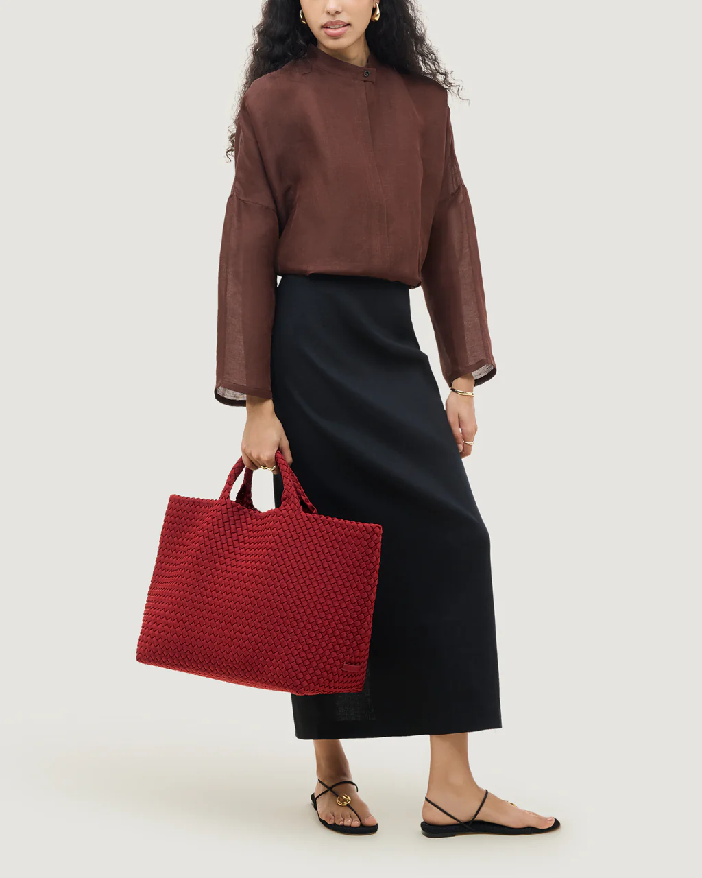 NAGHEDI Handwoven St. Barths Large Tote Bag in Rosso