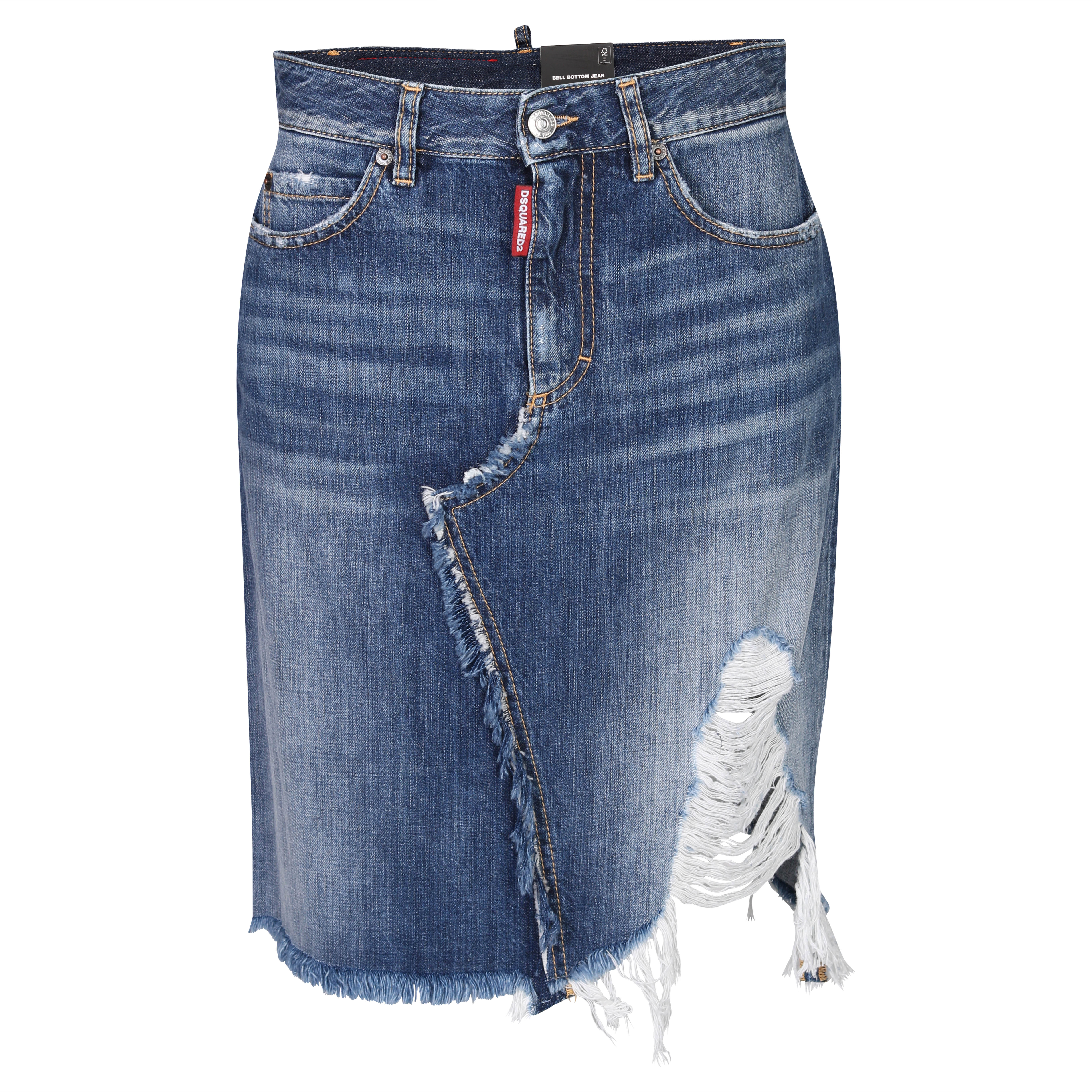 Dsquared Fringed Midi Denim Skirt Blue Washed