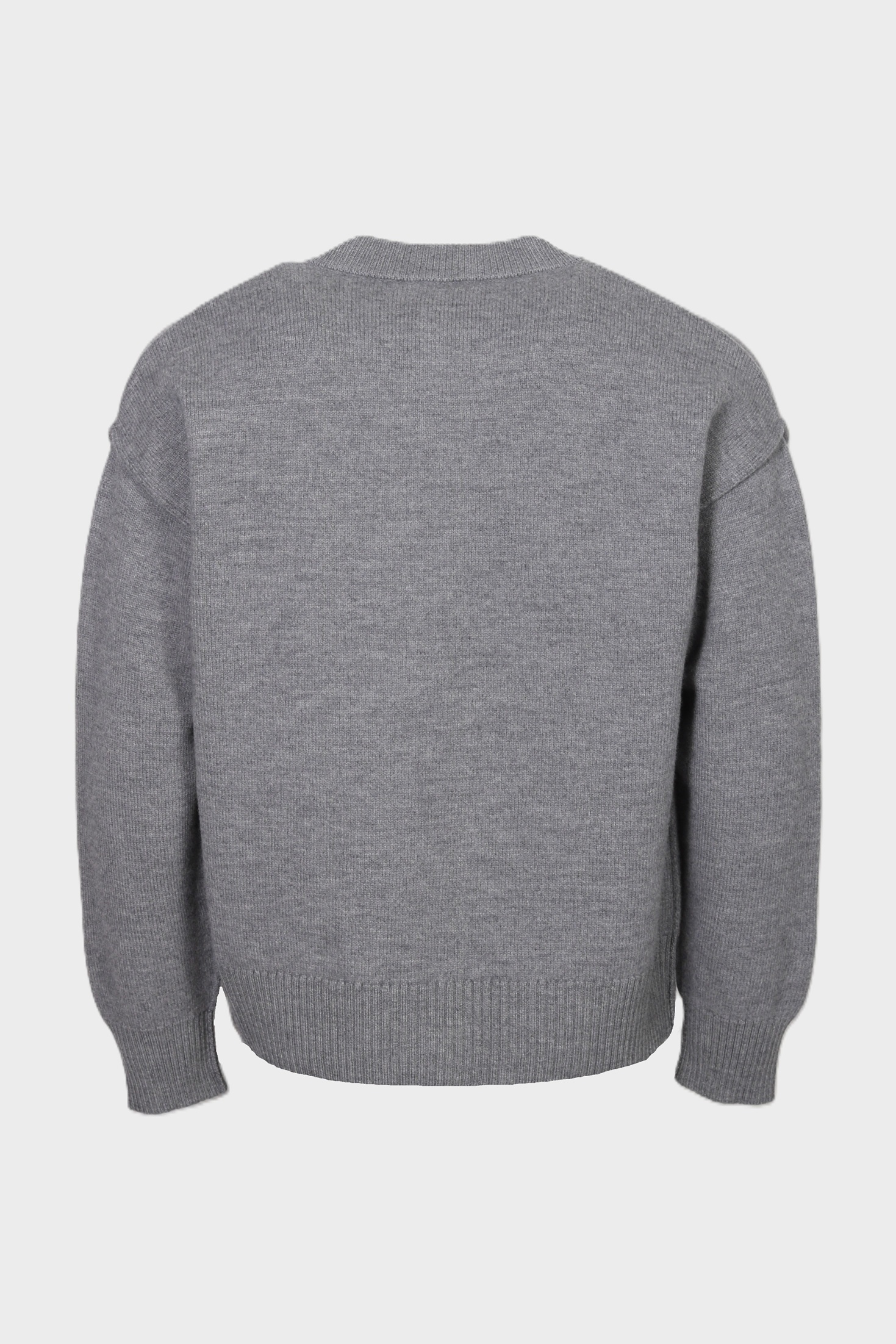AMI PARIS de Coeur Heavy Knit Crewneck Cardigan in Heather Ash Grey / Black