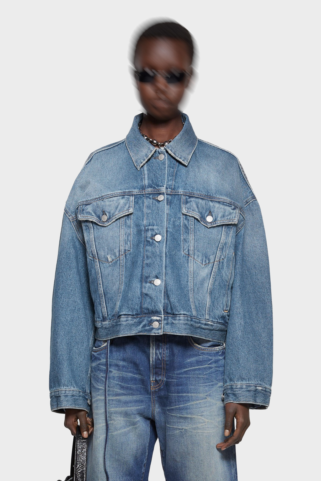 ACNE STUDIOS Cropped Denim Jacket in Mid Blue