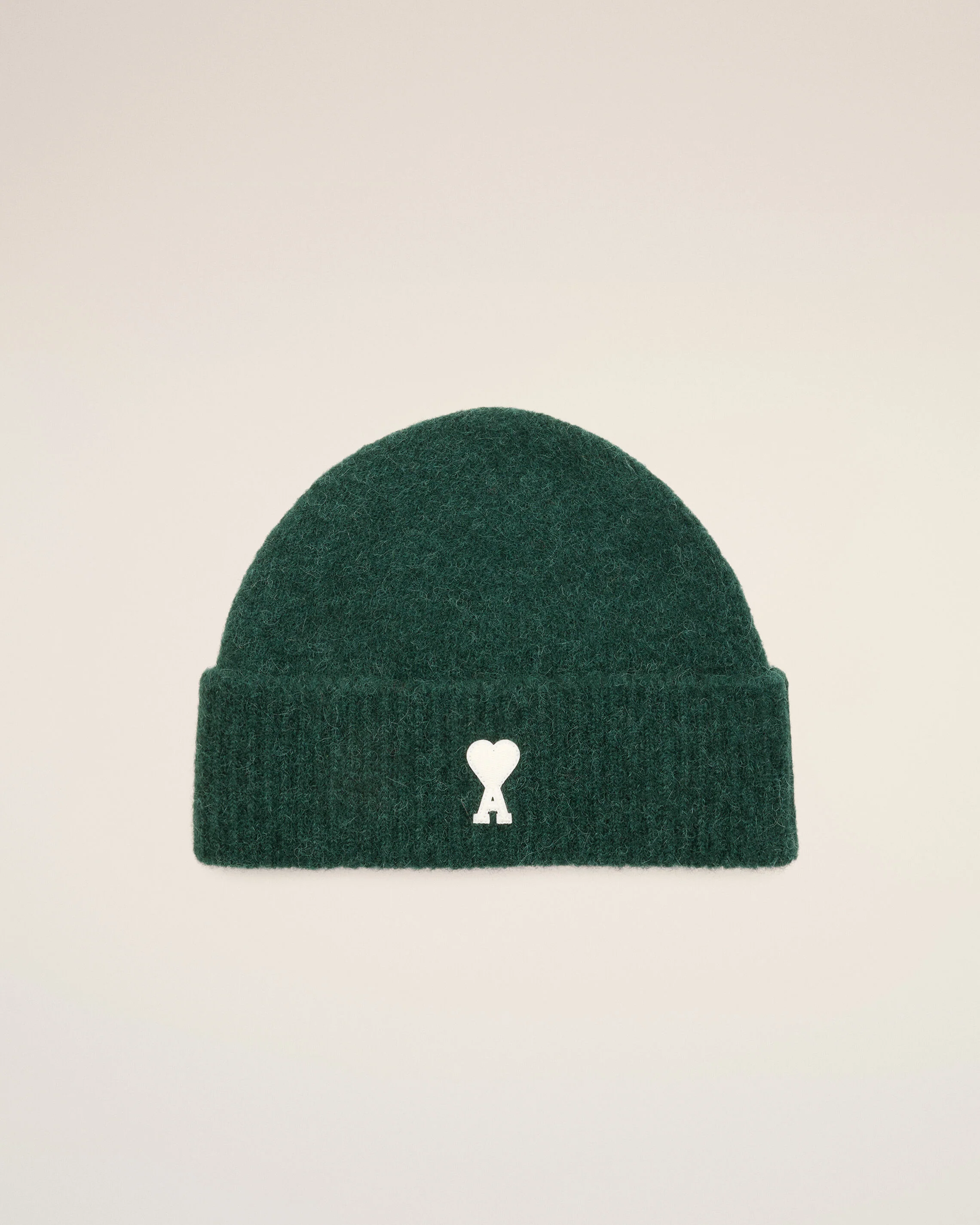 AMI PARIS de Coeur Beanie in Bottle Green / Off White