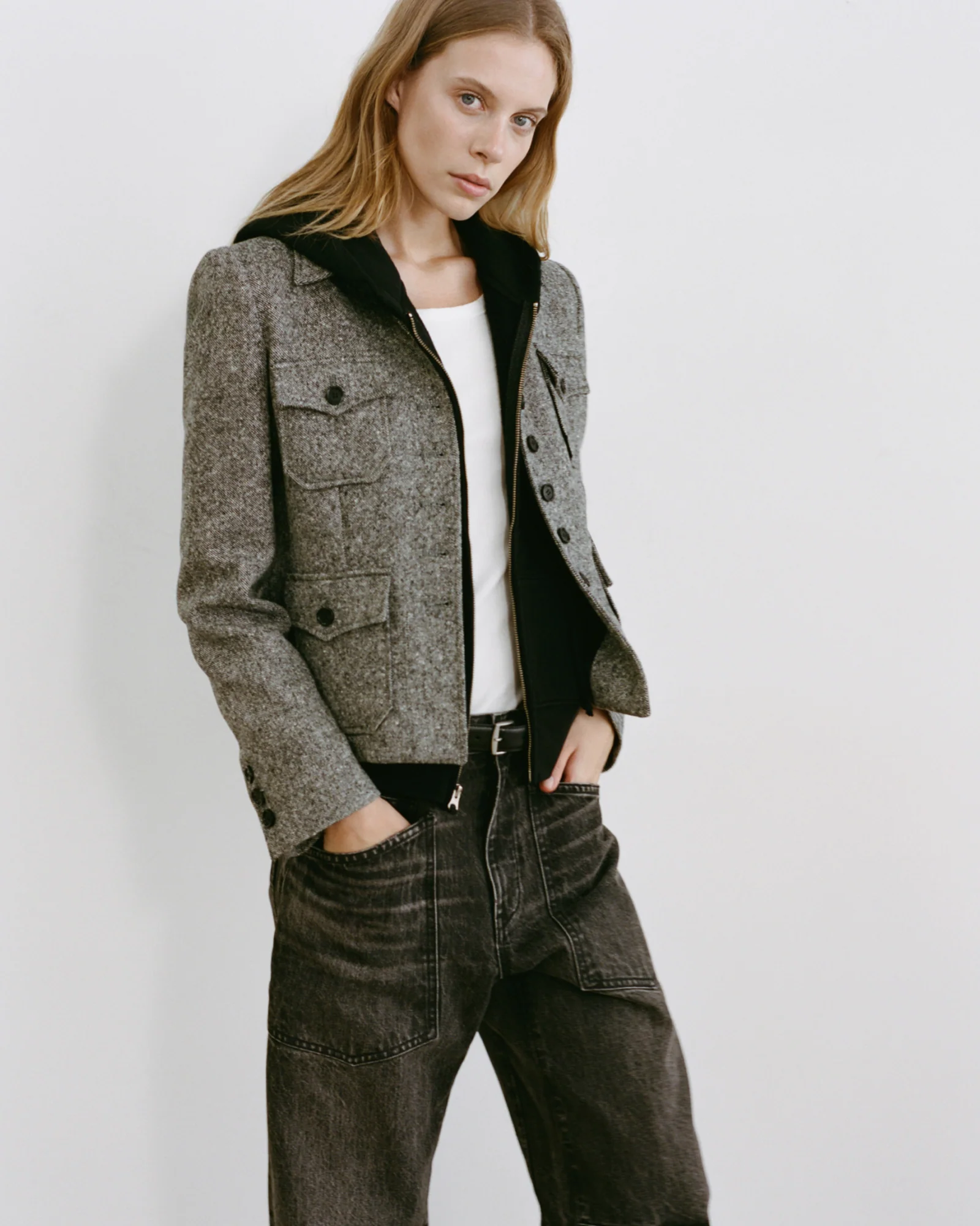 NILI LOTAN Callie Zip Hoodie in Washed Black