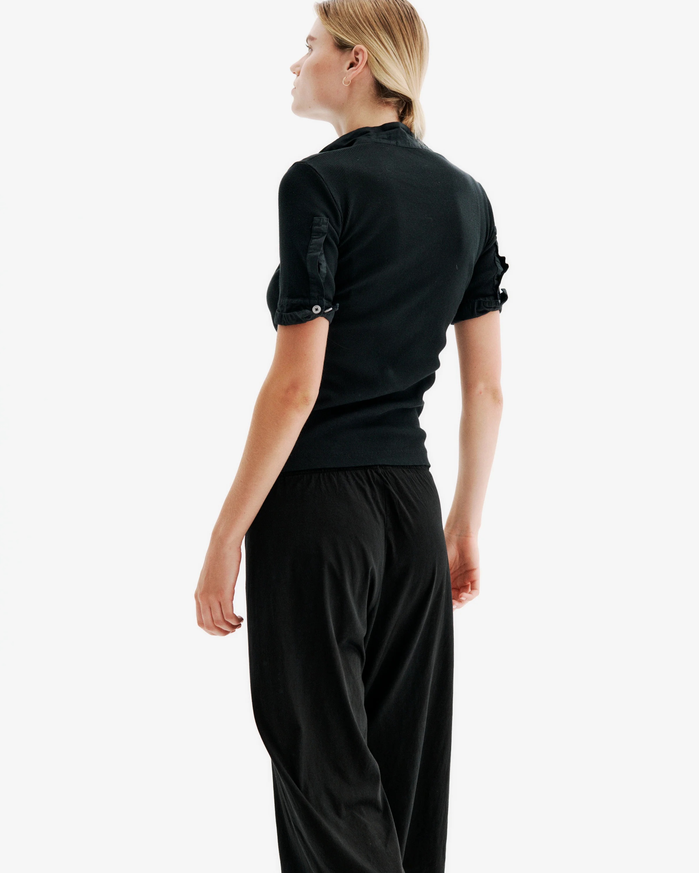 ALL III Maria Rib Henley T-Shirt in Black