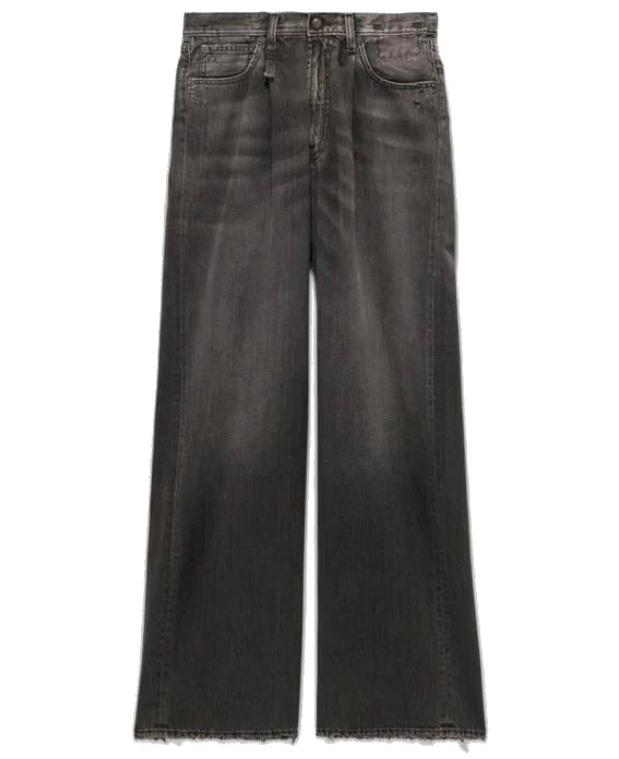 R13 Damon Pleated Wide Leg Jeans in Ellery Black