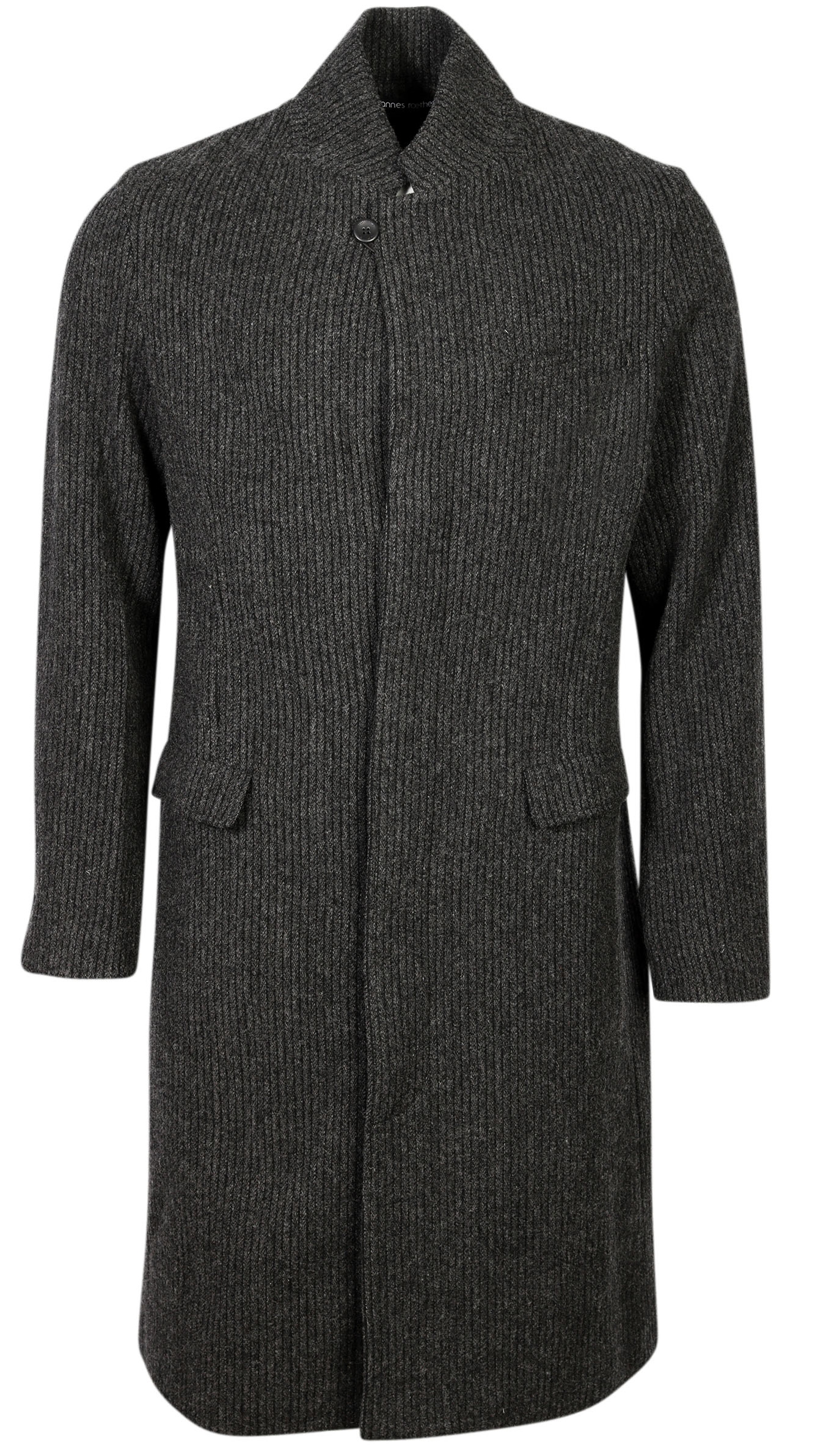 Hannes Roether Wool Coat Dark Grey Striped