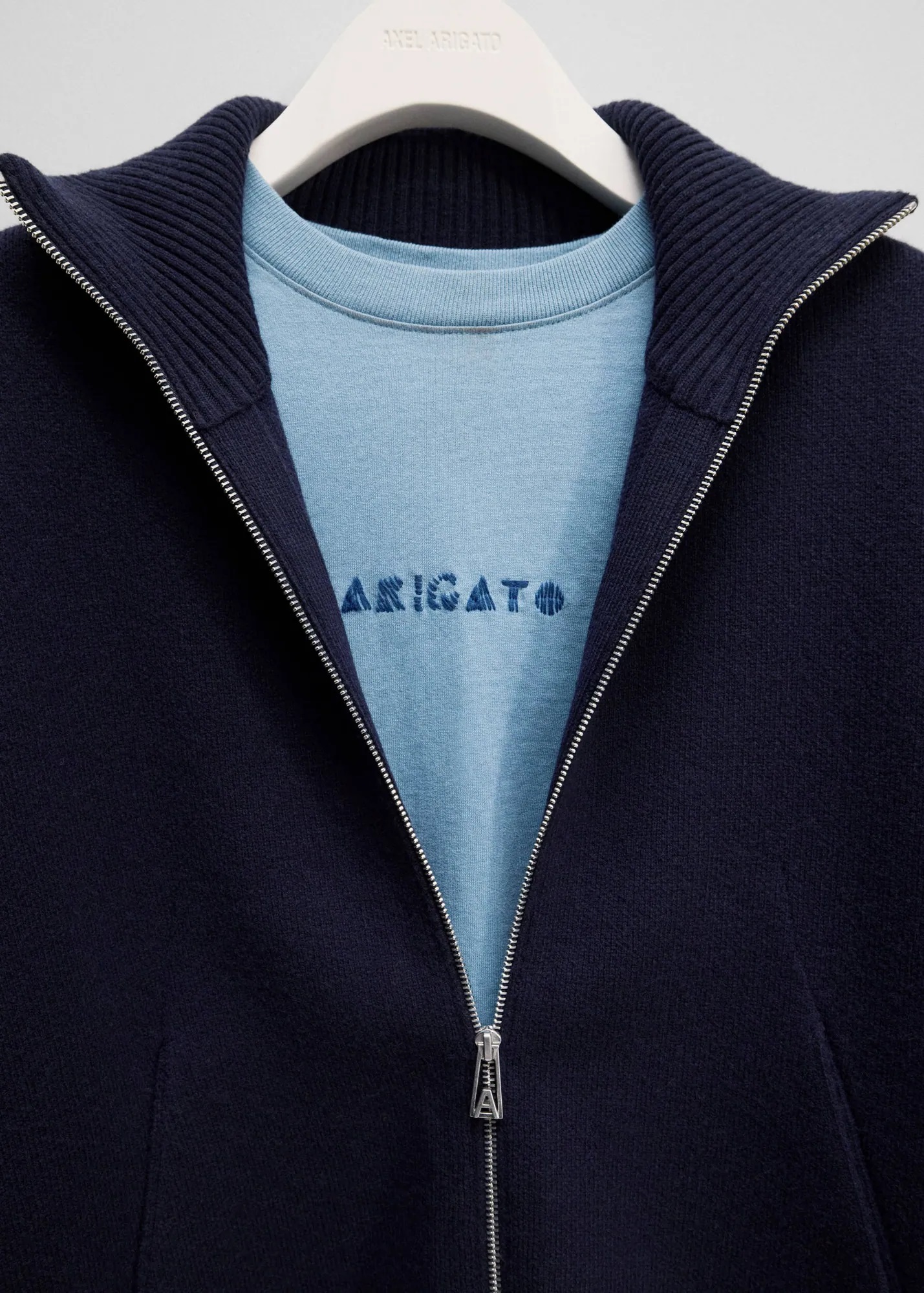 AXEL ARIGATO Heavy Knit Zip Jacket in Navy