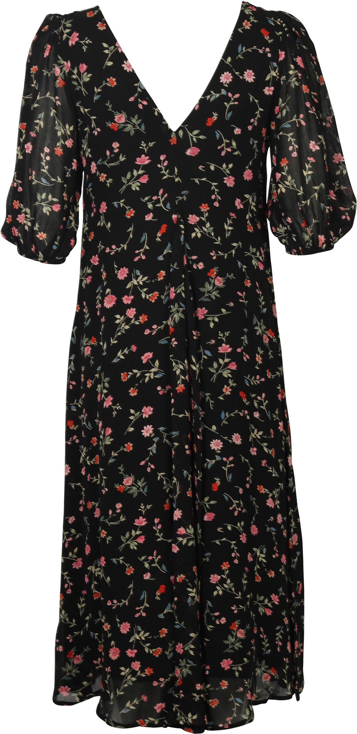 Ganni Puff Sleeve Dress Black Printed