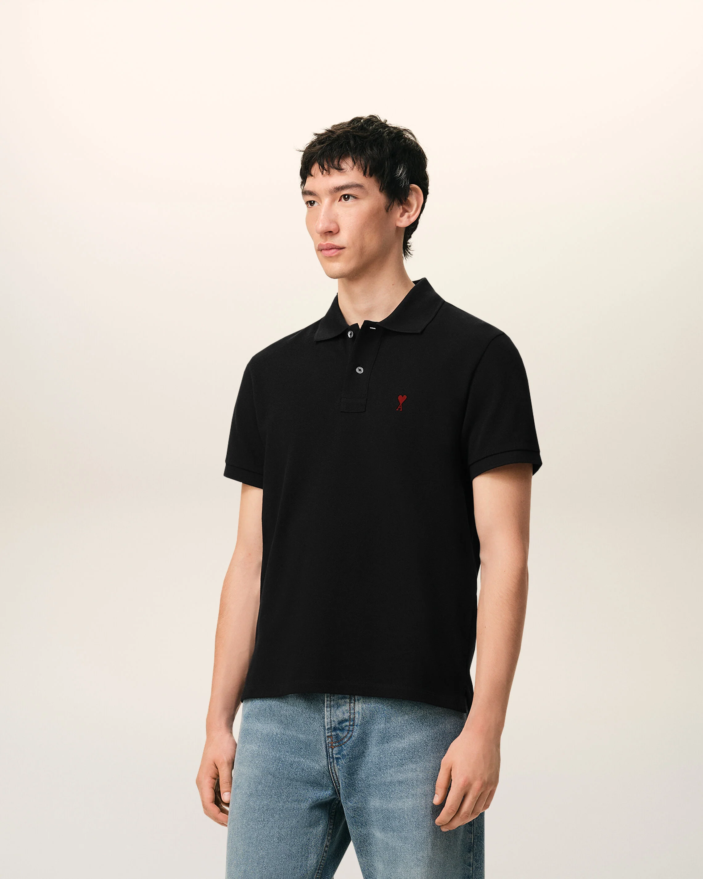 AMI PARIS de Coeur Polo Shirt in Black/Red Logo