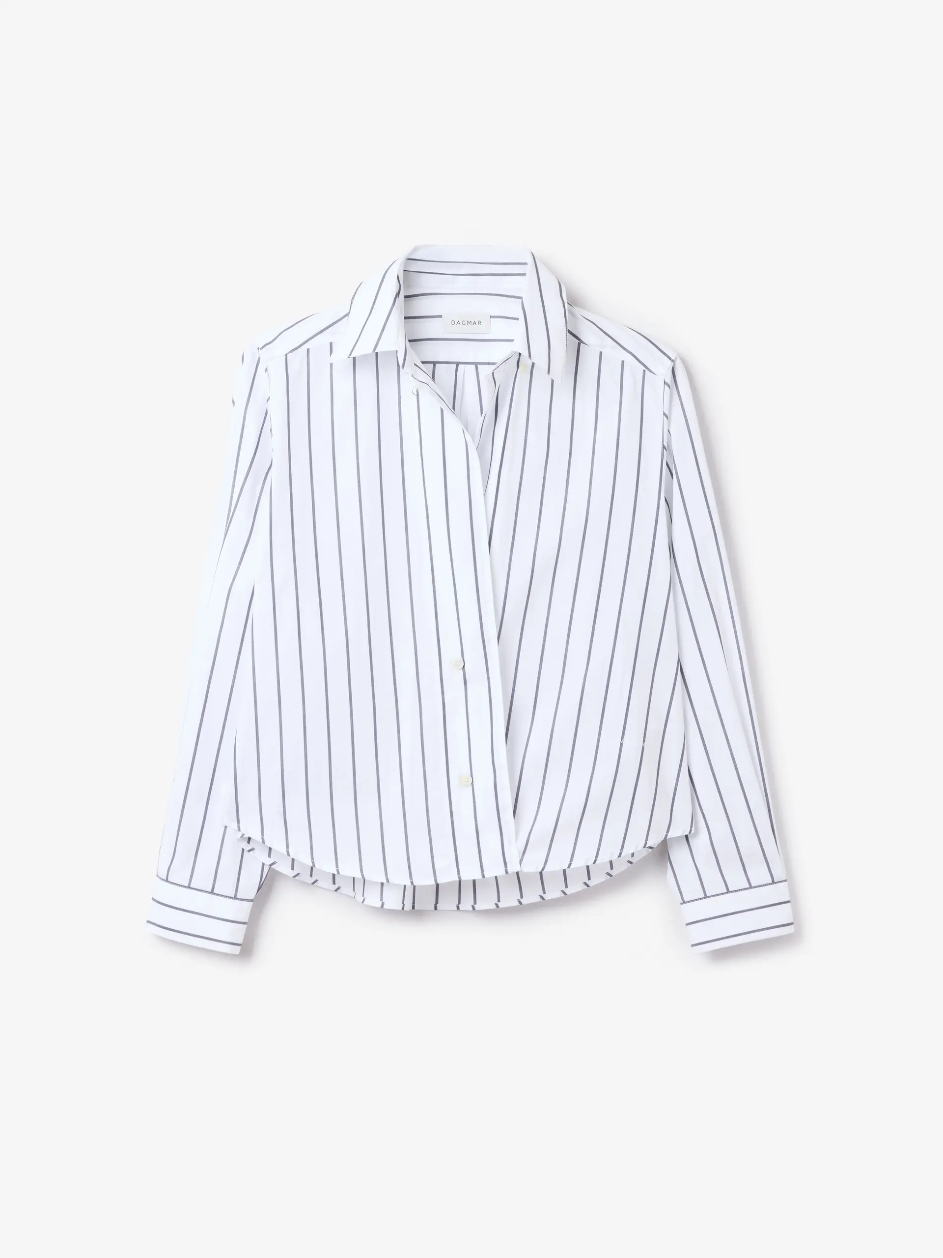 DAGMAR Asymmetric Cropped Shirt in White / Black Stripes