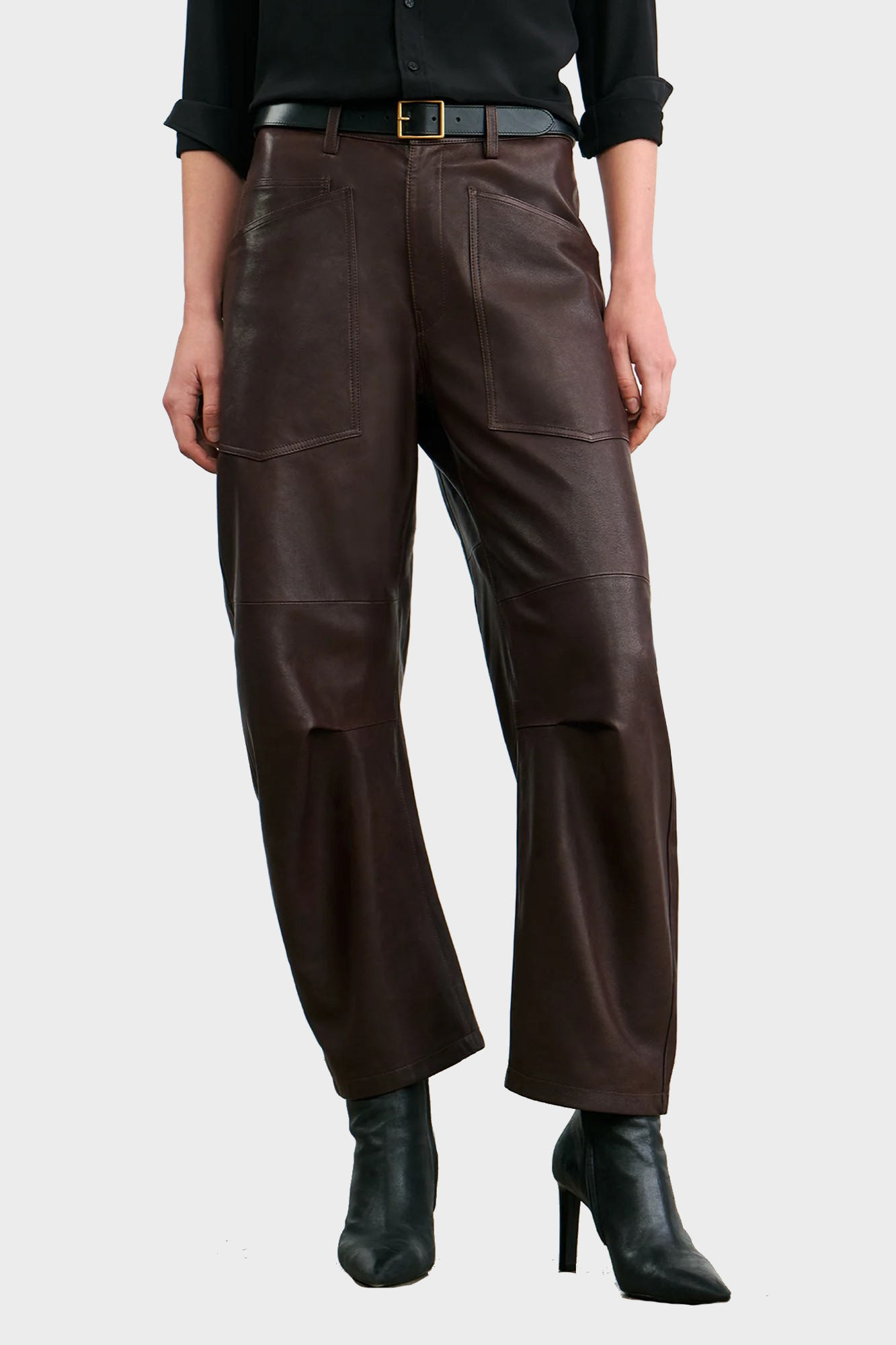 NILI LOTAN Shon Leather Pant in Dark Brown