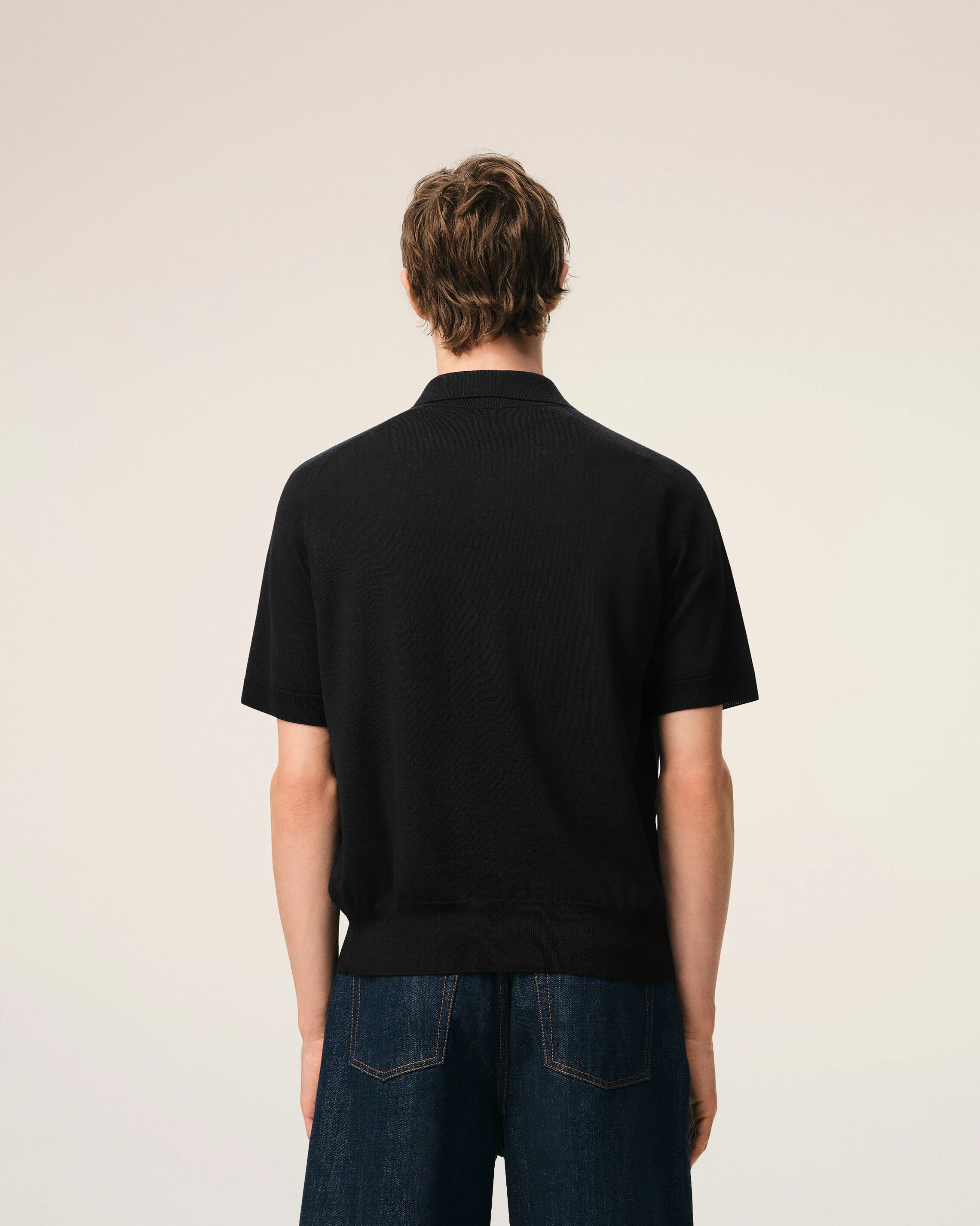 AMI PARIS de Coeur Extrafine Knit Poloshirt in Black/Black