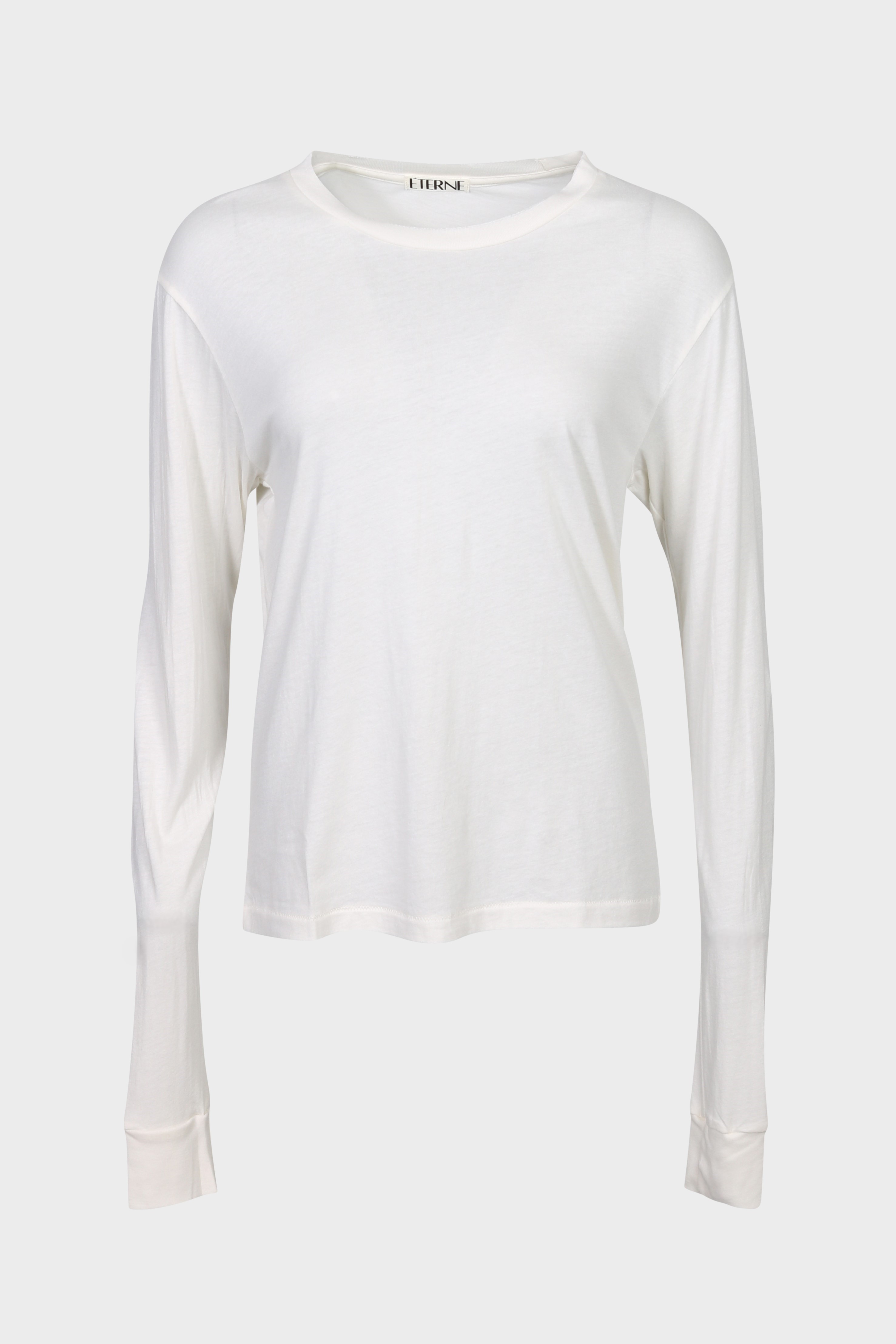 ÉTERNE Long Sleeve Boyfriend Tee in Ivory XL