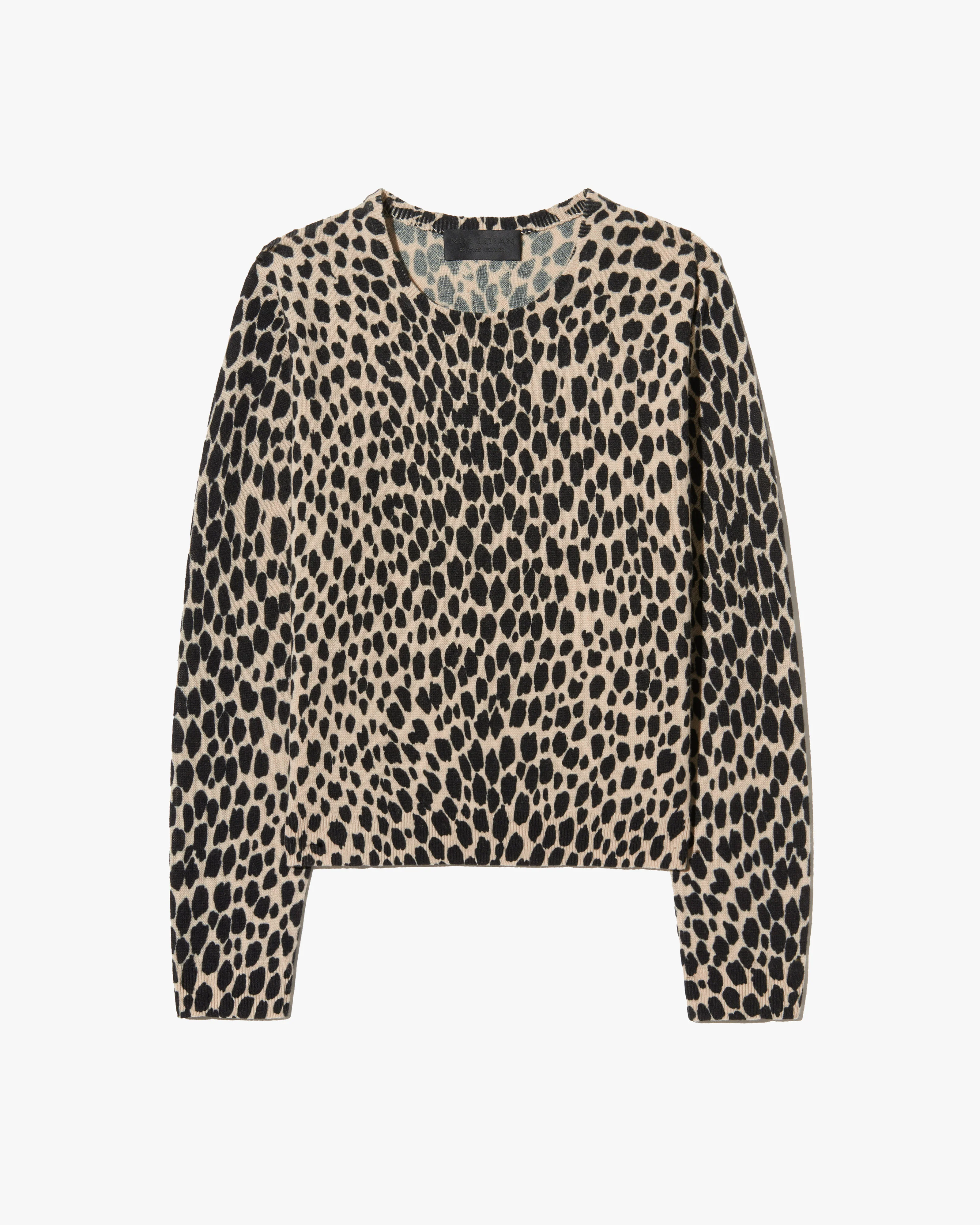 NILI LOTAN Printed Cashmere Sweater in Taupe/Black Cheetah