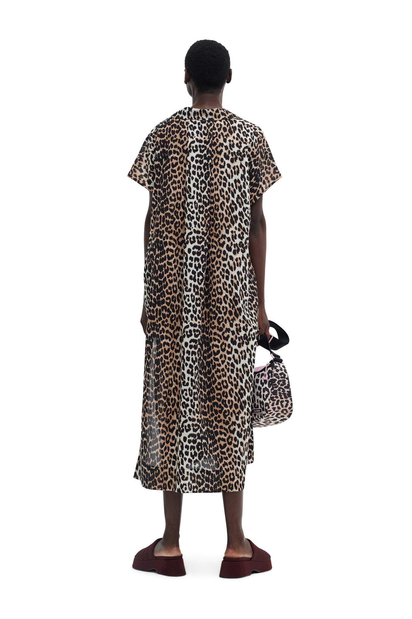 Ganni Light Cotton Kaftan Dress in Leopard XXS/XS