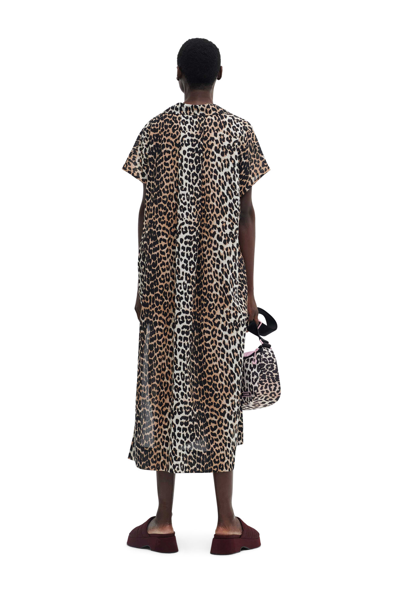 Ganni Light Cotton Kaftan Dress in Leopard S/M