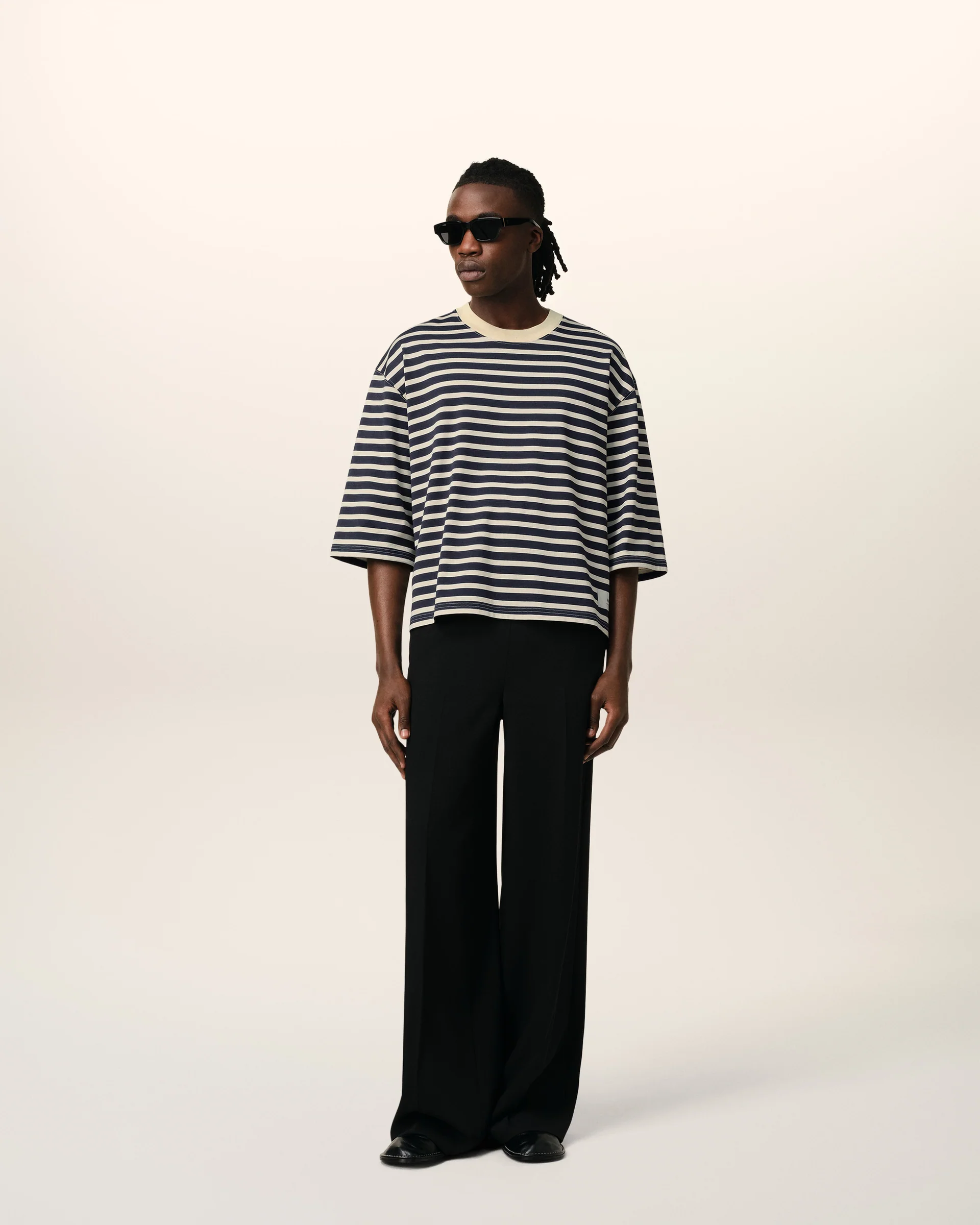 AMI PARIS Oversize T-Shirt in Navy/Cream Stripe AMI PARIS Oversize T-Shirt in Navy/Cream Stripe