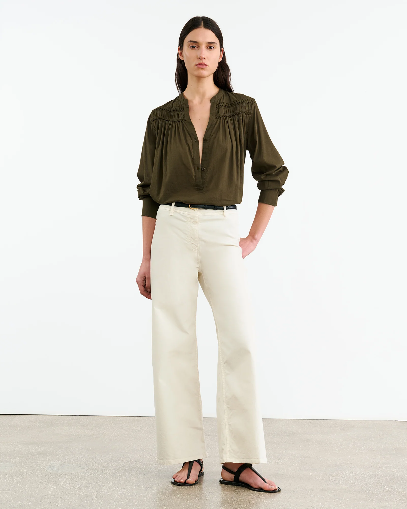 NILI LOTAN Clarys Blouse in Olive Green NILI LOTAN Clarys Blouse in Olive Green