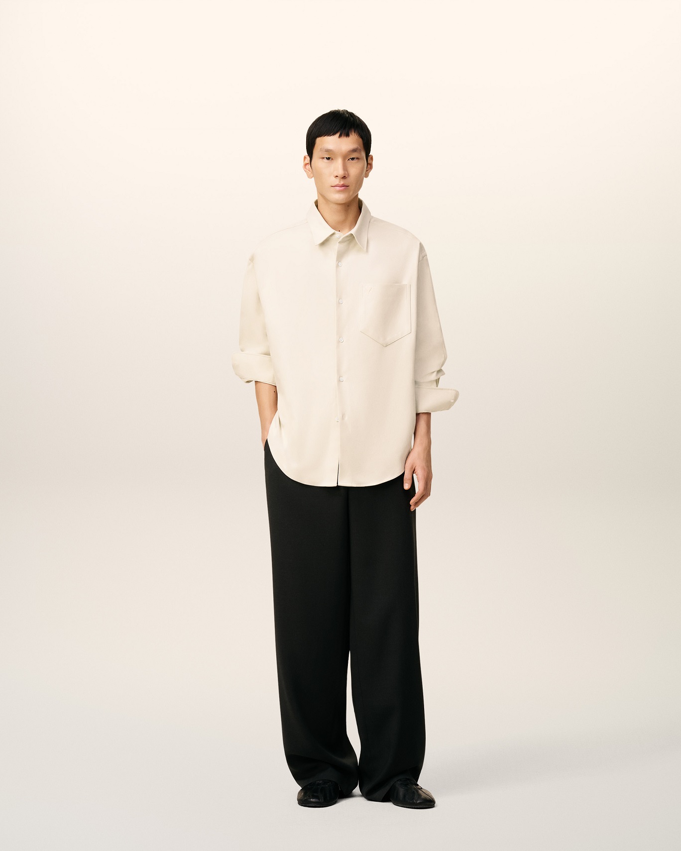 AMI PARIS de Coeur Boxy Fit Brushed Cotton Shirt in Light Ivory