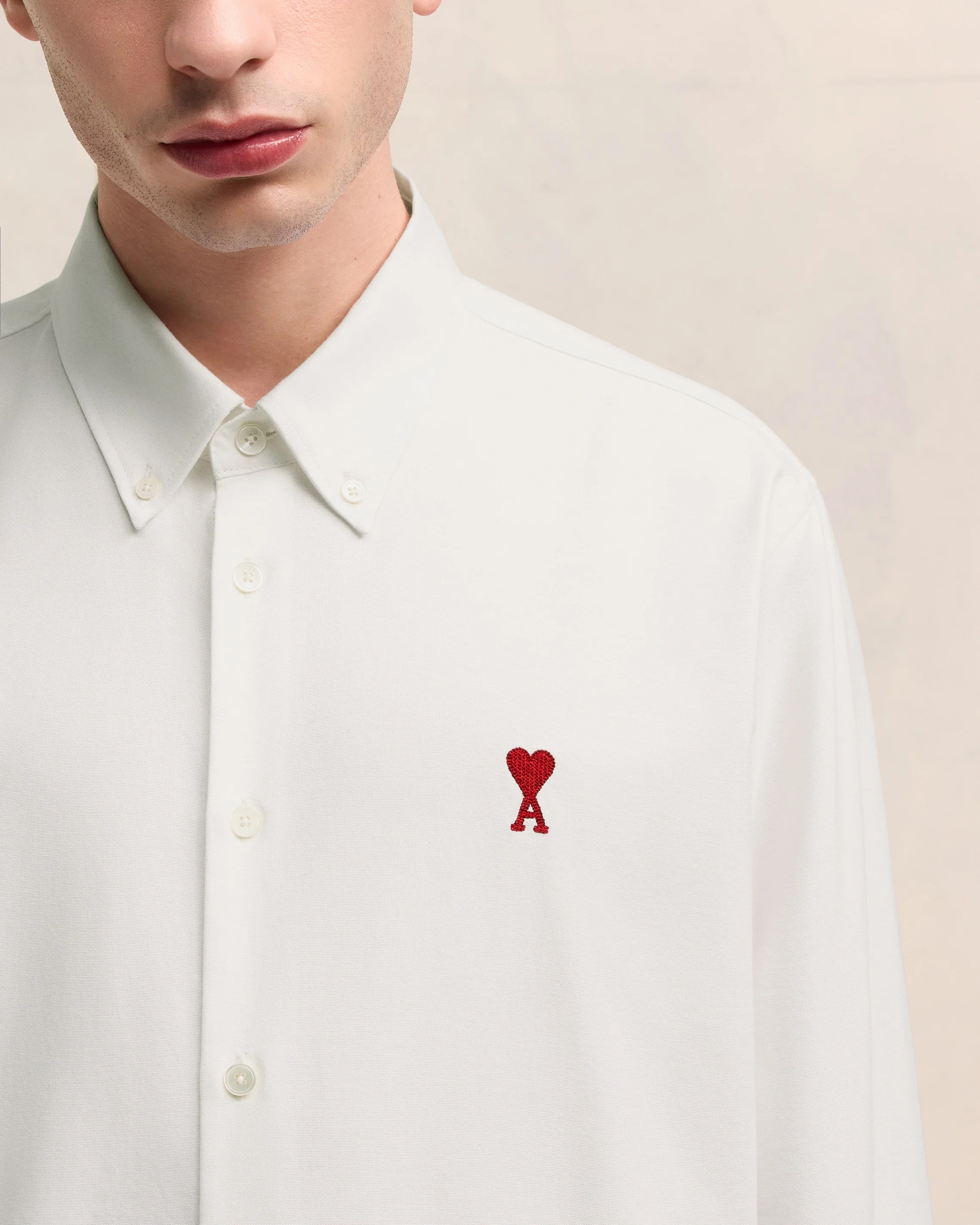 AMI PARIS Classic Fit Oxford Shirt in Natural White XXL