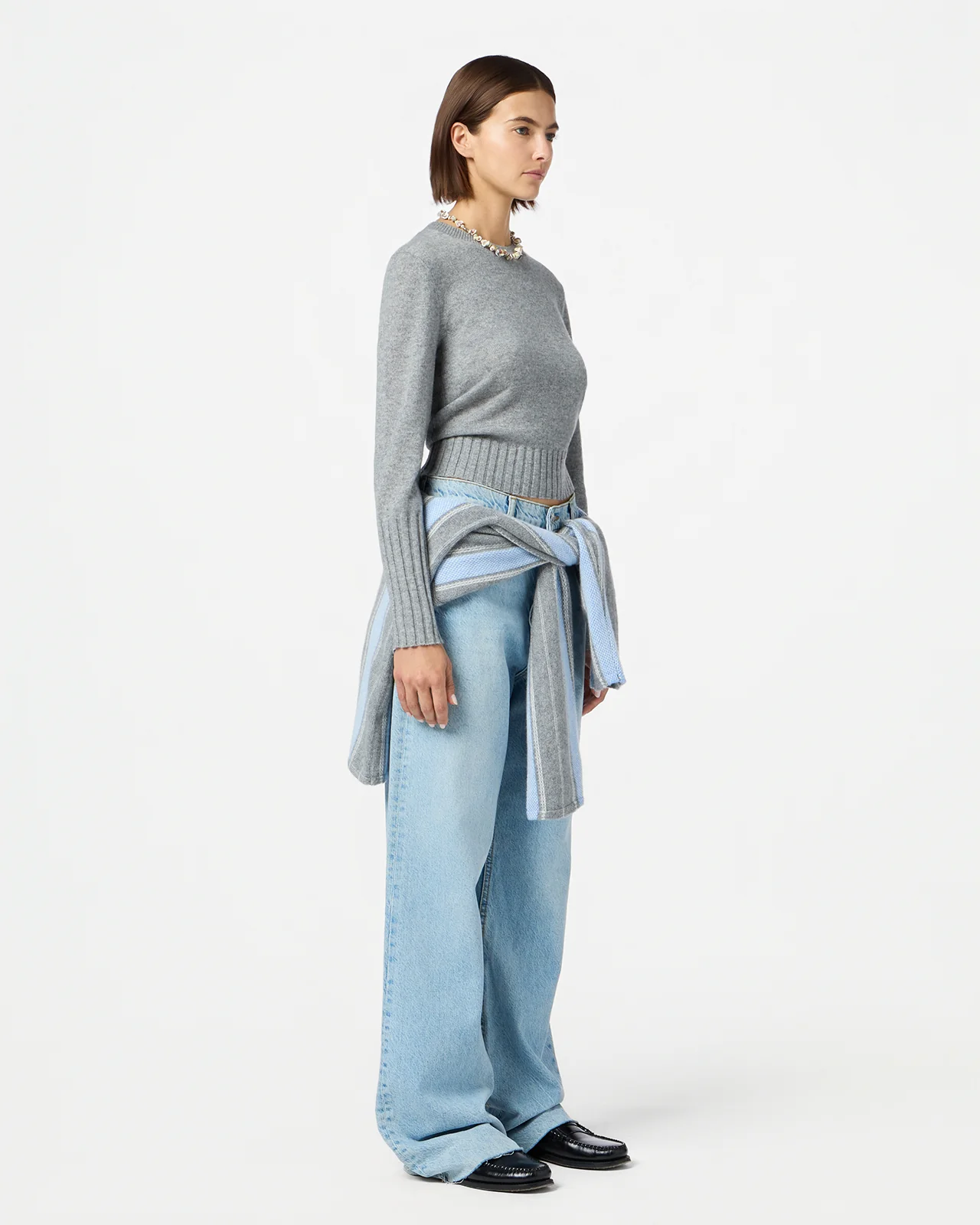 GUEST IN RESIDENCE Shrunken Crewneck Sweater in Heather Grey