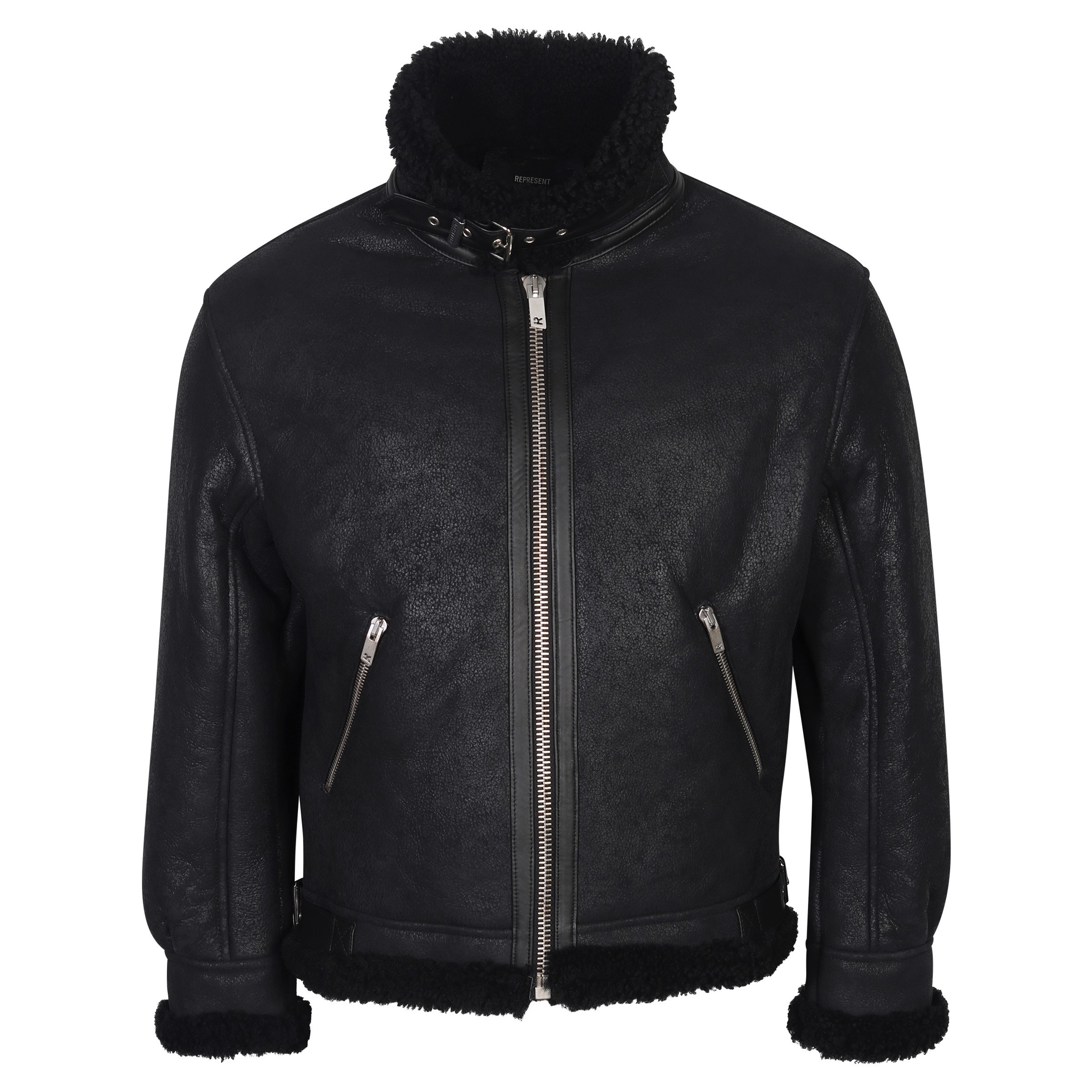 Represent Shearling Jacket in Black