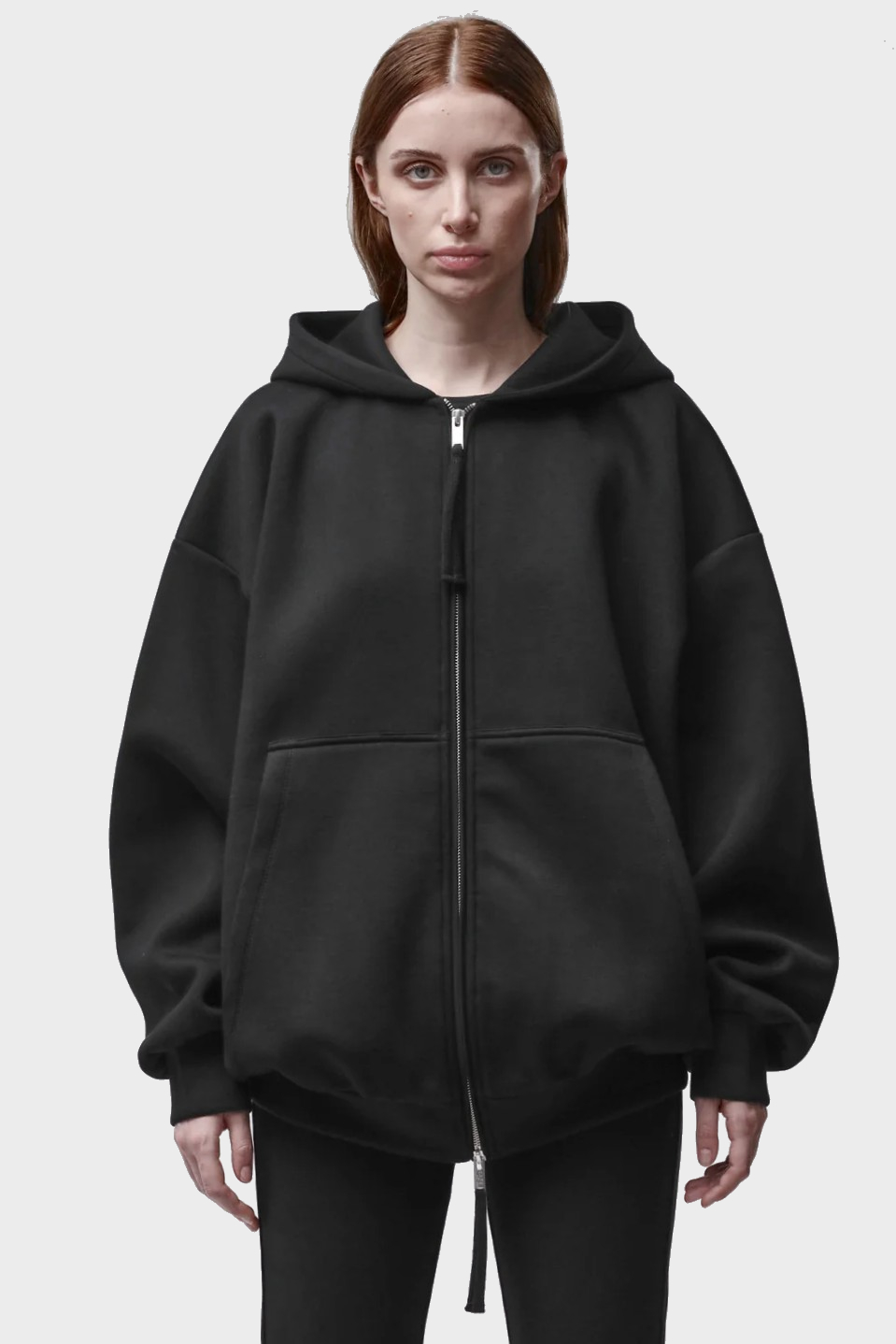 THOM KROM Neoprene Oversize Zip Hoodie in Black