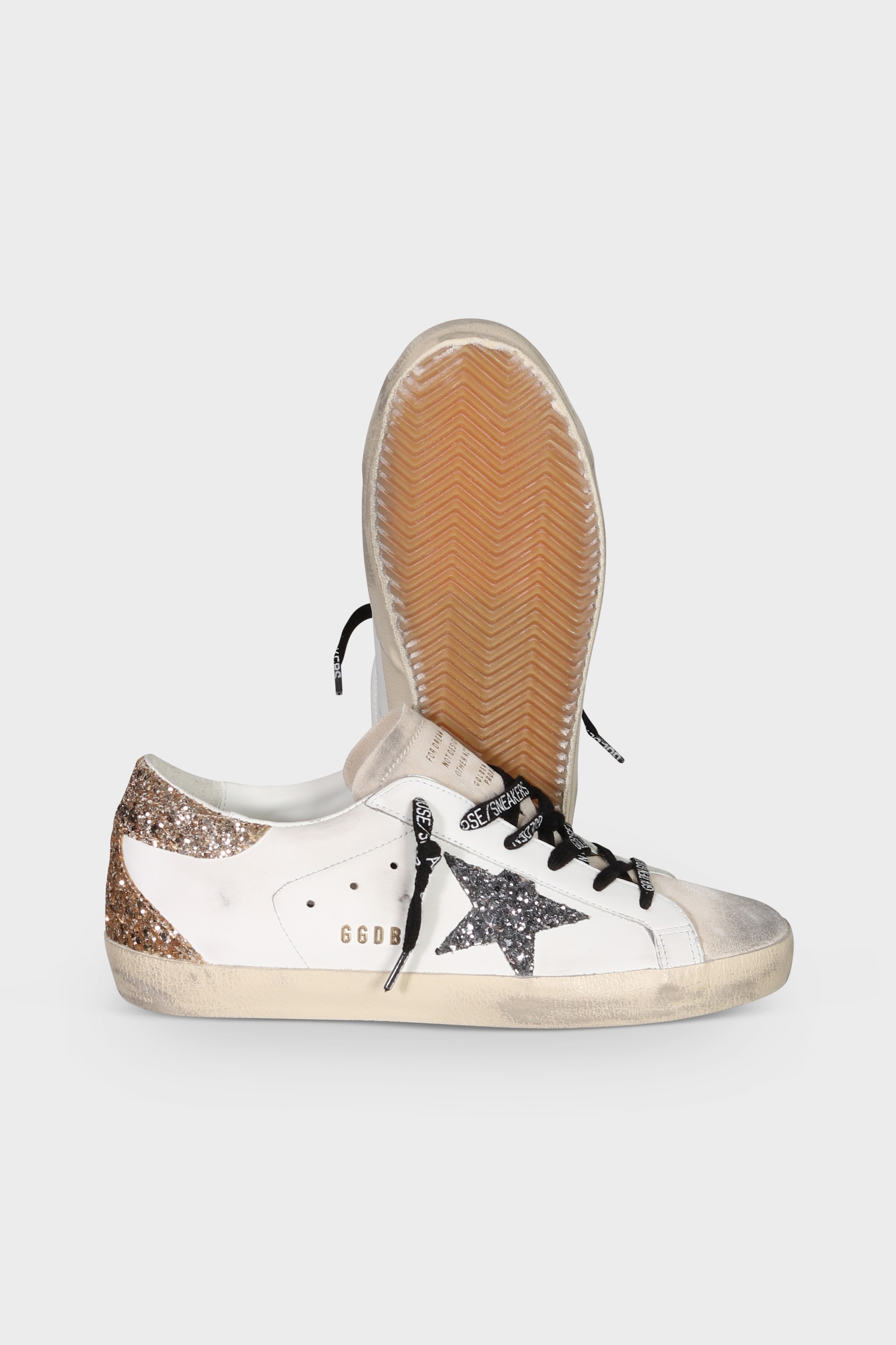 GOLDEN GOOSE Super-Star Glitter Star in Optic White/Seedpearl