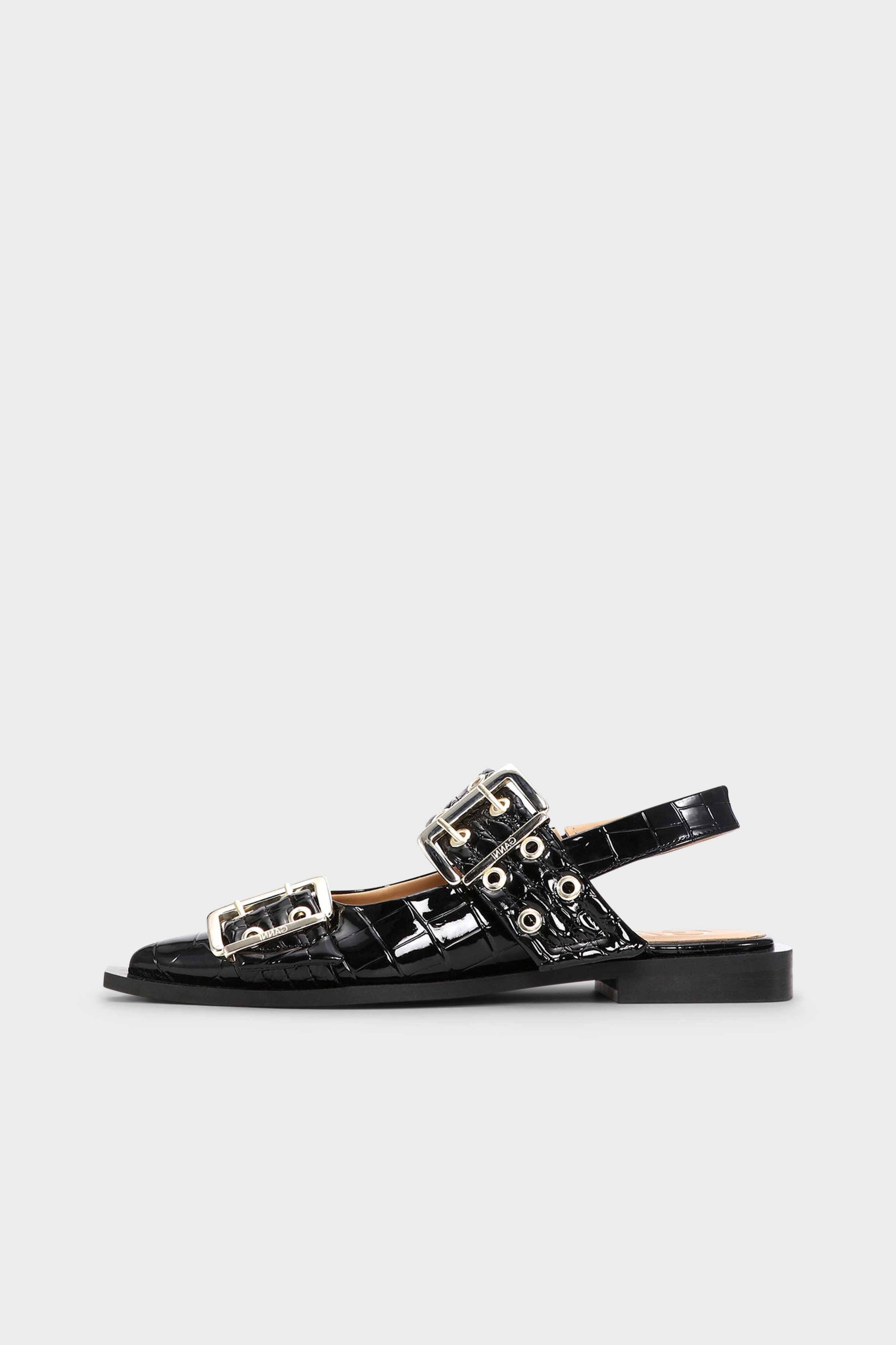 GANNI Feminine Buckle Ballerina Naplack Croco GANNI Feminine Buckle Ballerina Naplack Croco
