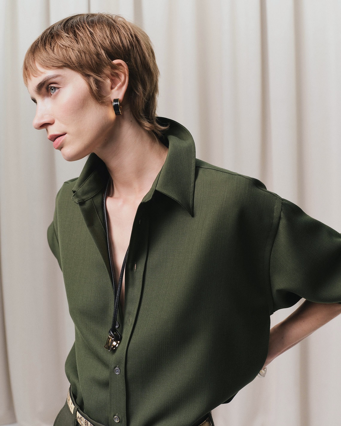 AMI PARIS Back Slit Oversized Shirt in Loden AMI PARIS Back Slit Oversized Shirt in Loden