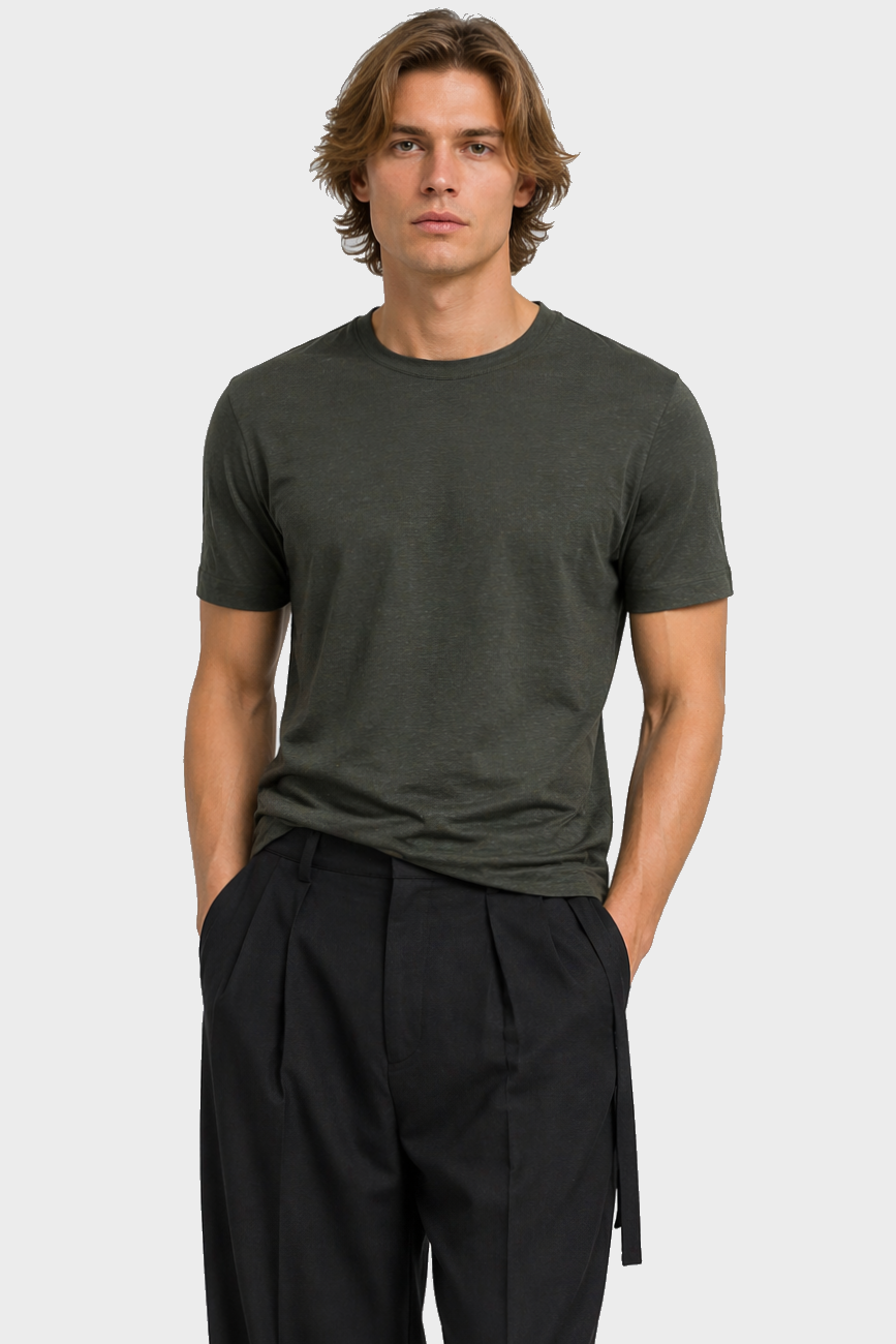 FILIPPO DE LAURENTIIS Linen T-Shirt in Dark Green