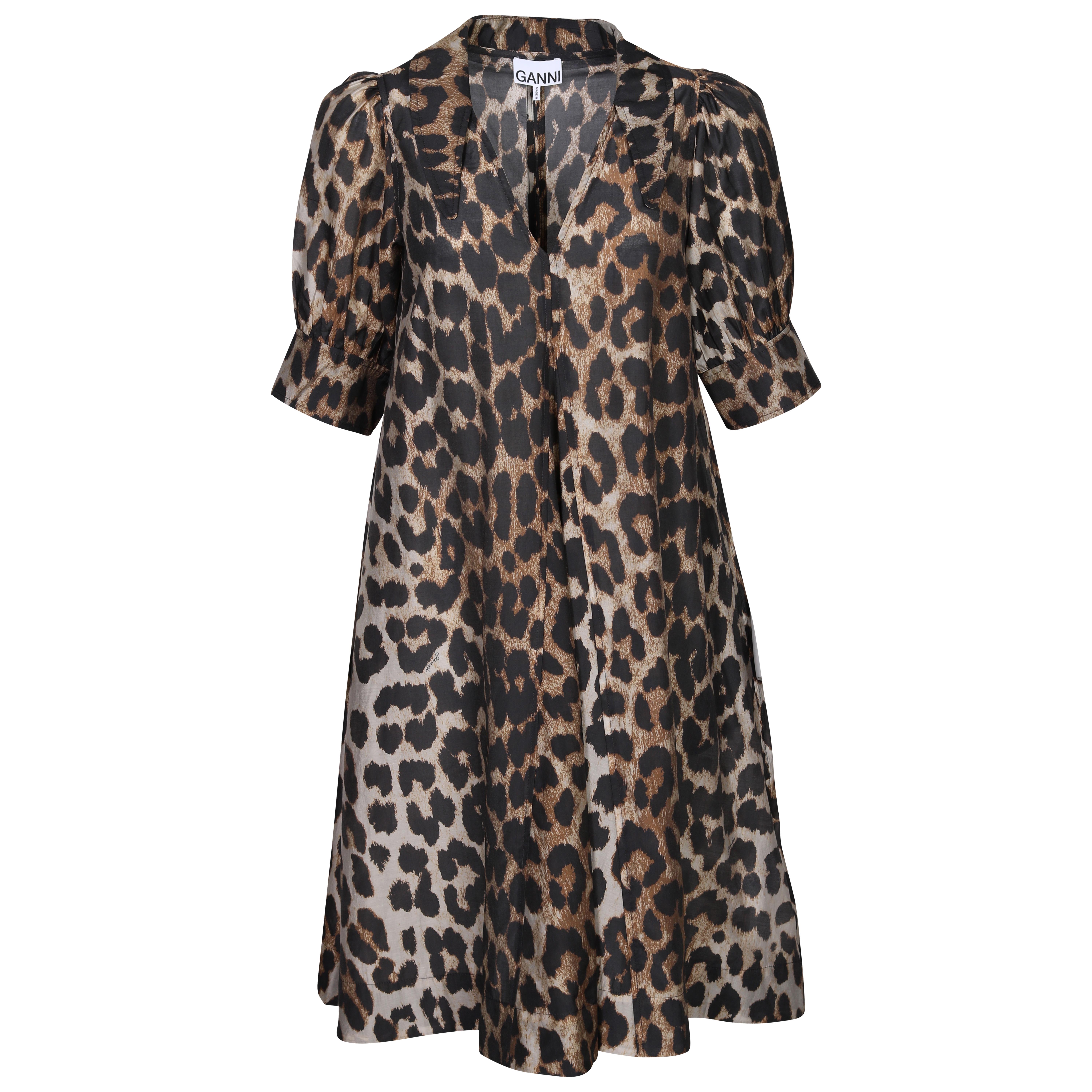 Ganni Sheer Voile Midi Dress in Leopard 36