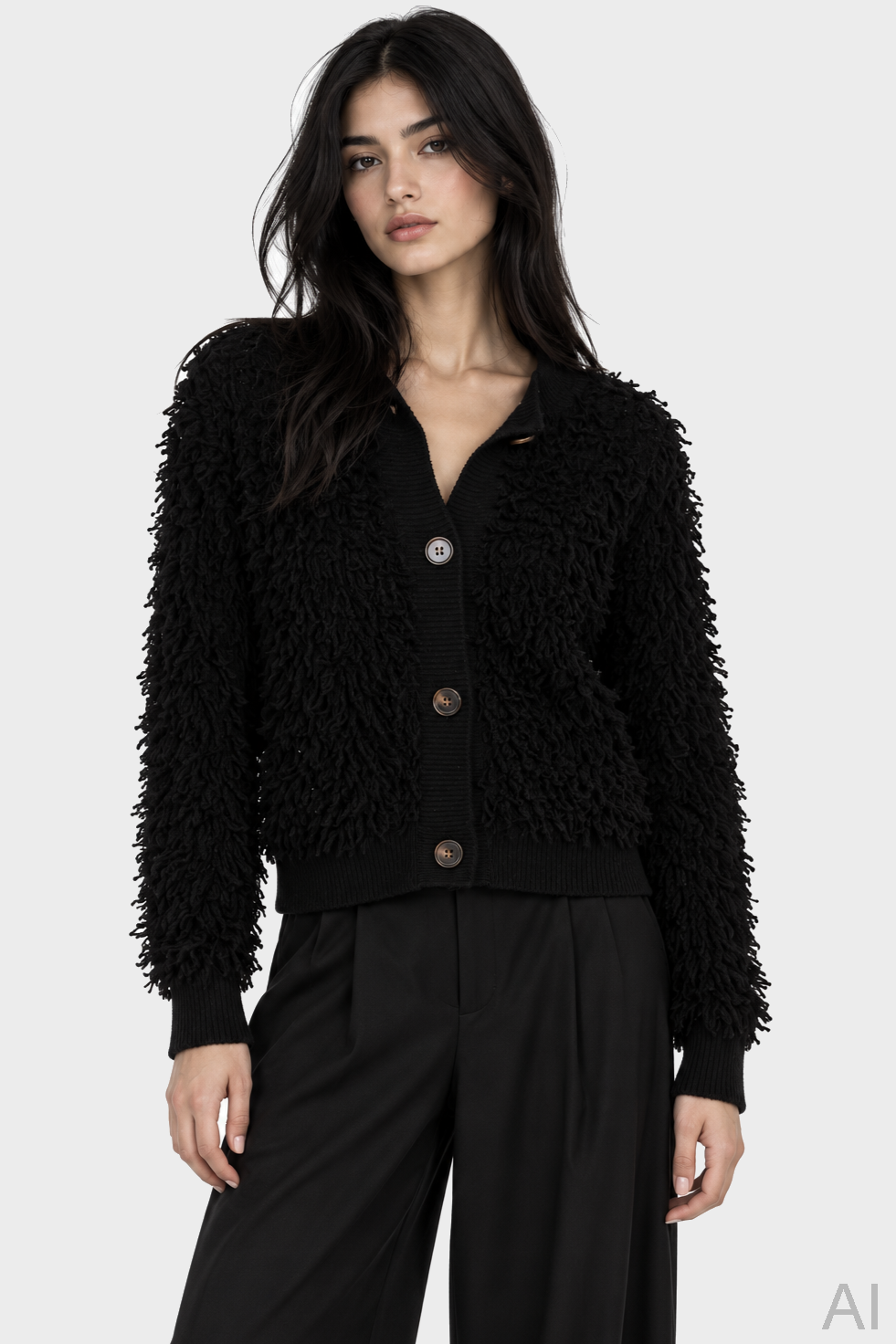 FLONA Cashmere Fringe Cardigan in Black M