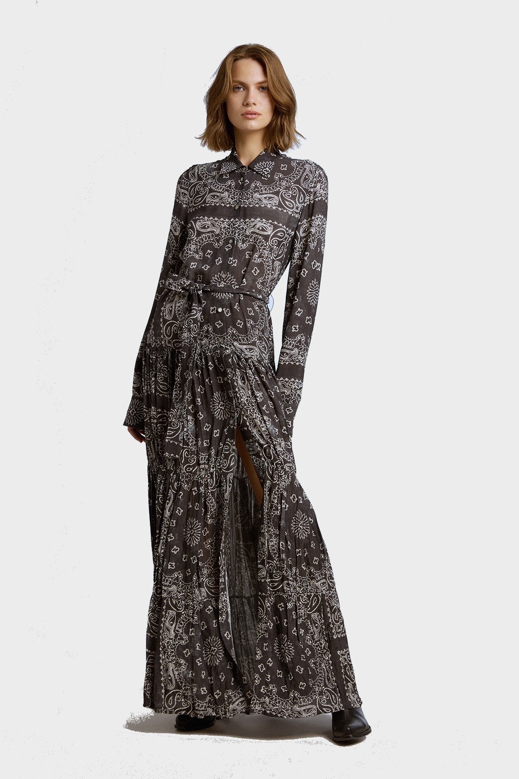 GOLDEN GOOSE Long Dress in Anthracite Paisley Print IT 40 / EU 34