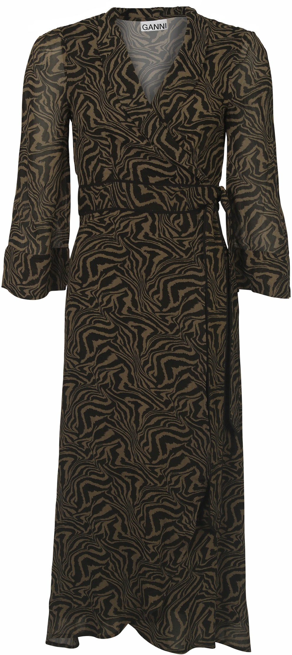 Ganni Wrap Dress Zebra Print Olive/Black