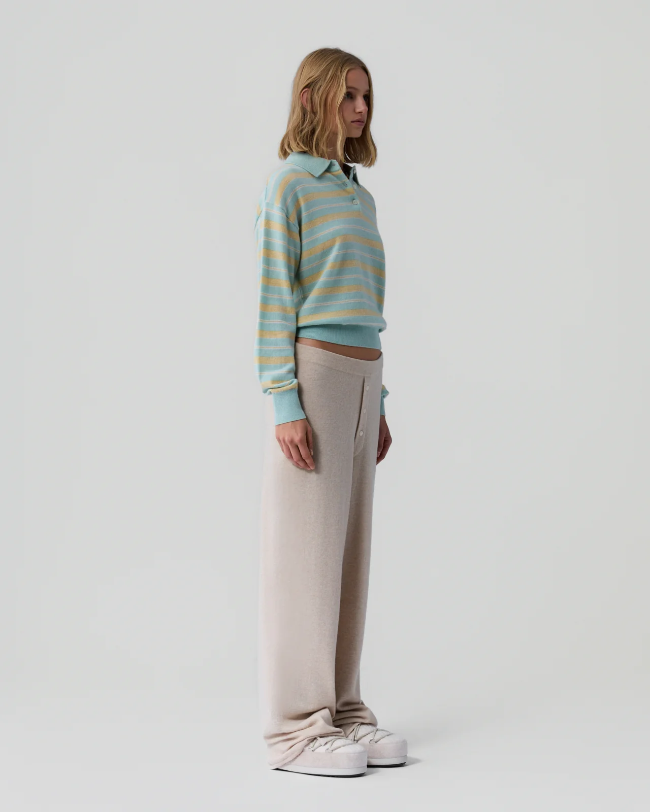GUEST IN RESIDENCE Collegiate Stripe Cashmere Polo in Seaglass L