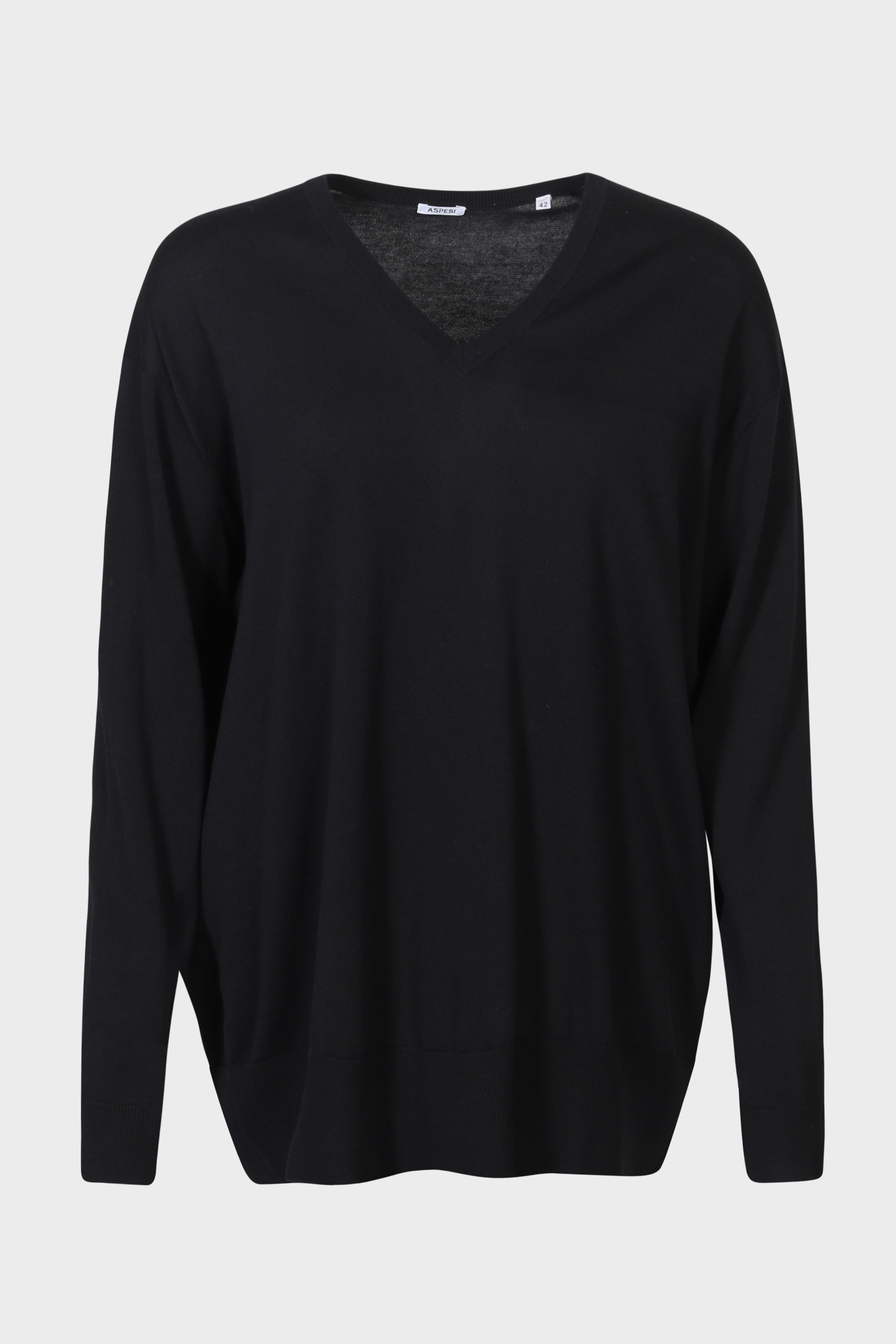 ASPESI V-Neck Cotton Sweater in Black IT40 / DE34