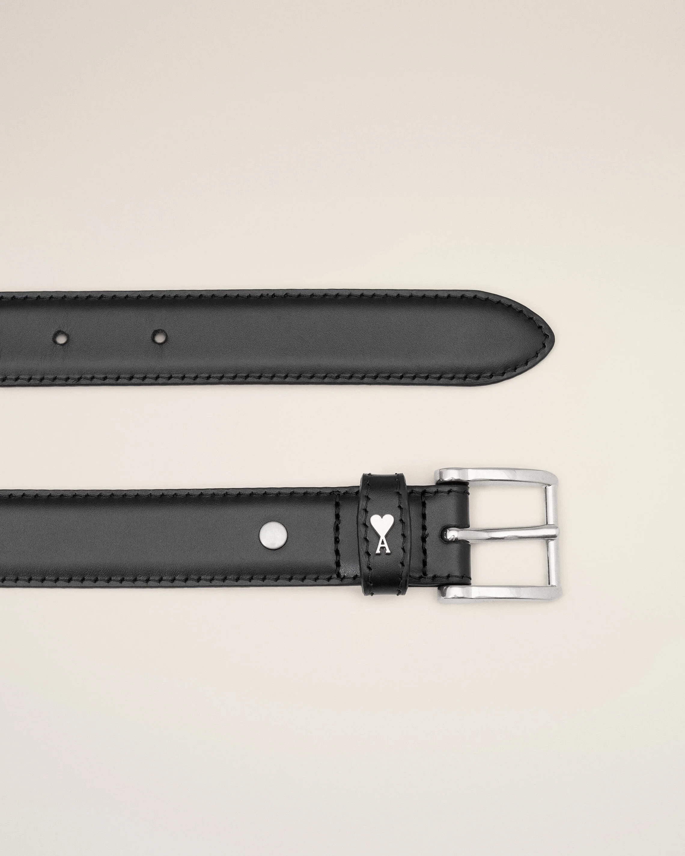 AMI PARIS Leather Belt in Black/Silver